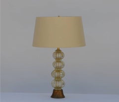 Heavy Gilt Murano Glass Stem Lamp with Custom Silk Shade