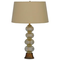 Vintage Heavy Gilt Murano Glass Stem Lamp with Custom Silk Shade