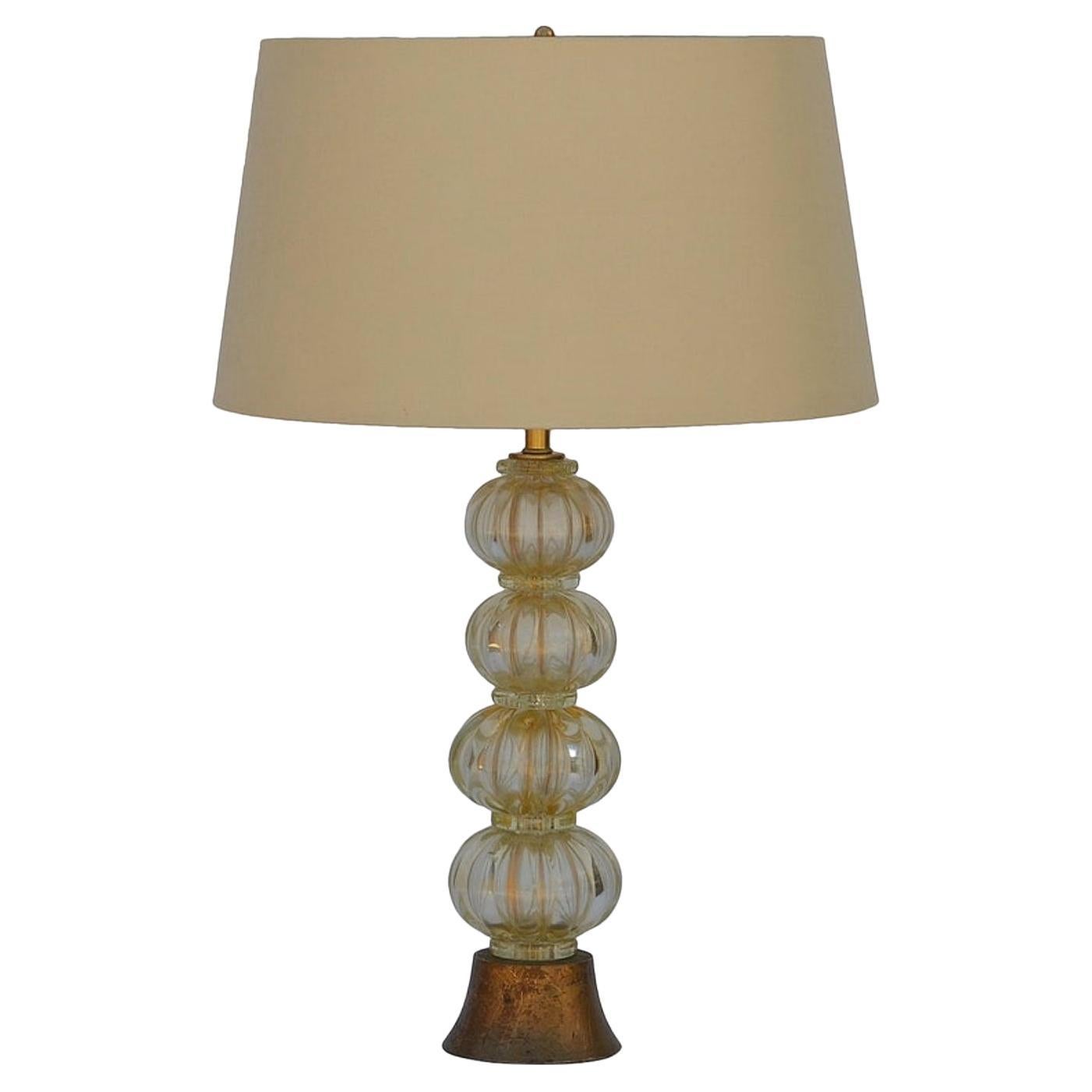 Schwere vergoldete Murano Glas Stem Lampe mit Custom Silk Shade im Angebot