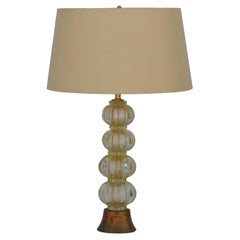 Vintage Heavy Gilt Murano Glass Stem Lamp with Custom Silk Shade