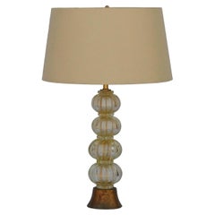 Heavy Gilt Murano Glass Stem Lamp with Custom Silk Shade