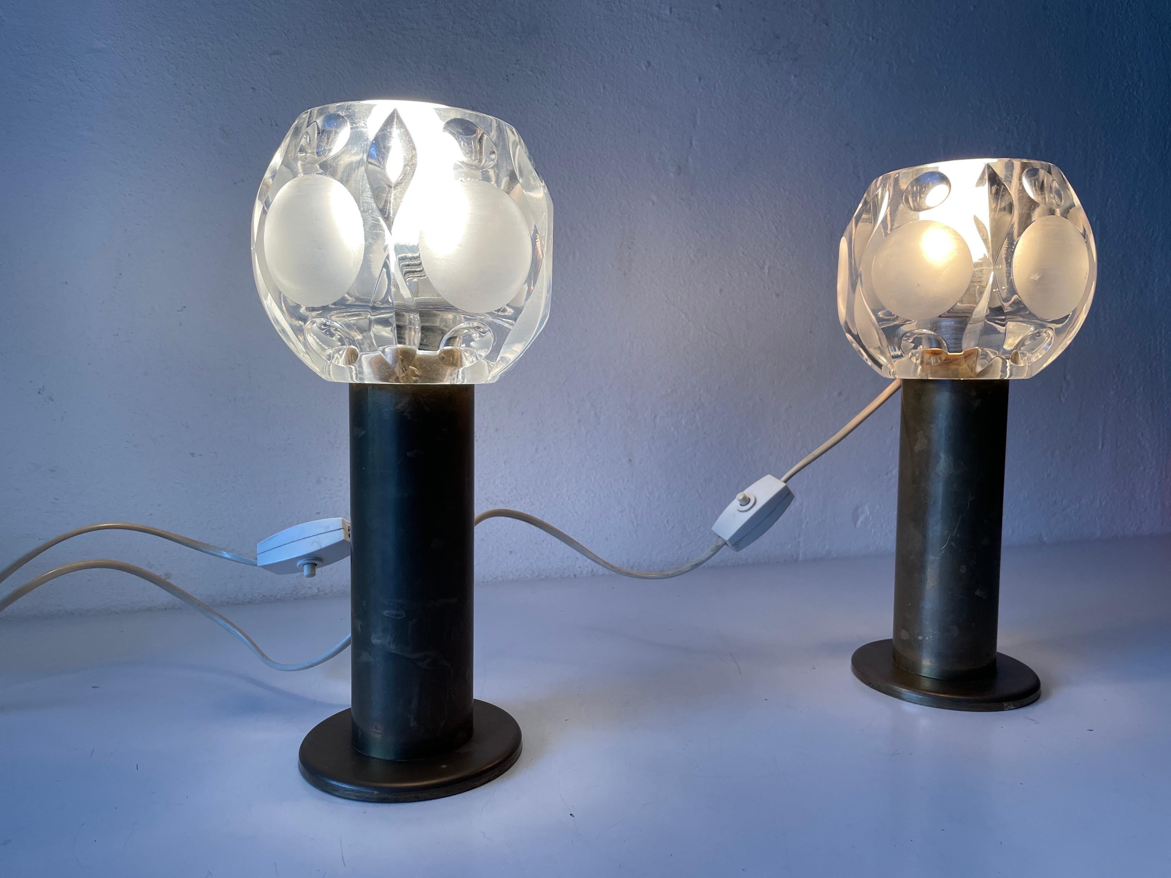 Heavy Glass and Brass Body Pair of Table Lamps by Peill Putzler, 1960s, Germany For Sale 5