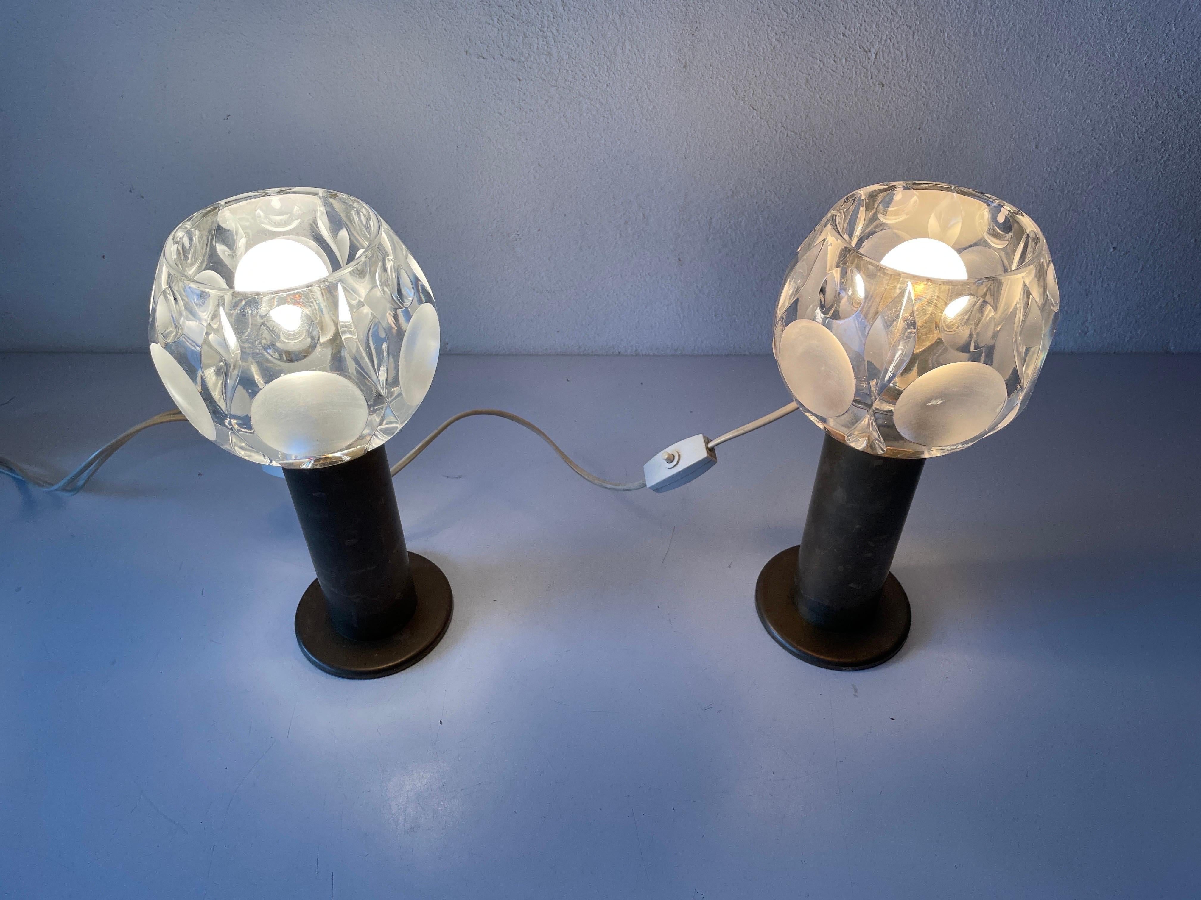 Heavy Glass and Brass Body Pair of Table Lamps by Peill Putzler, 1960s, Germany For Sale 3