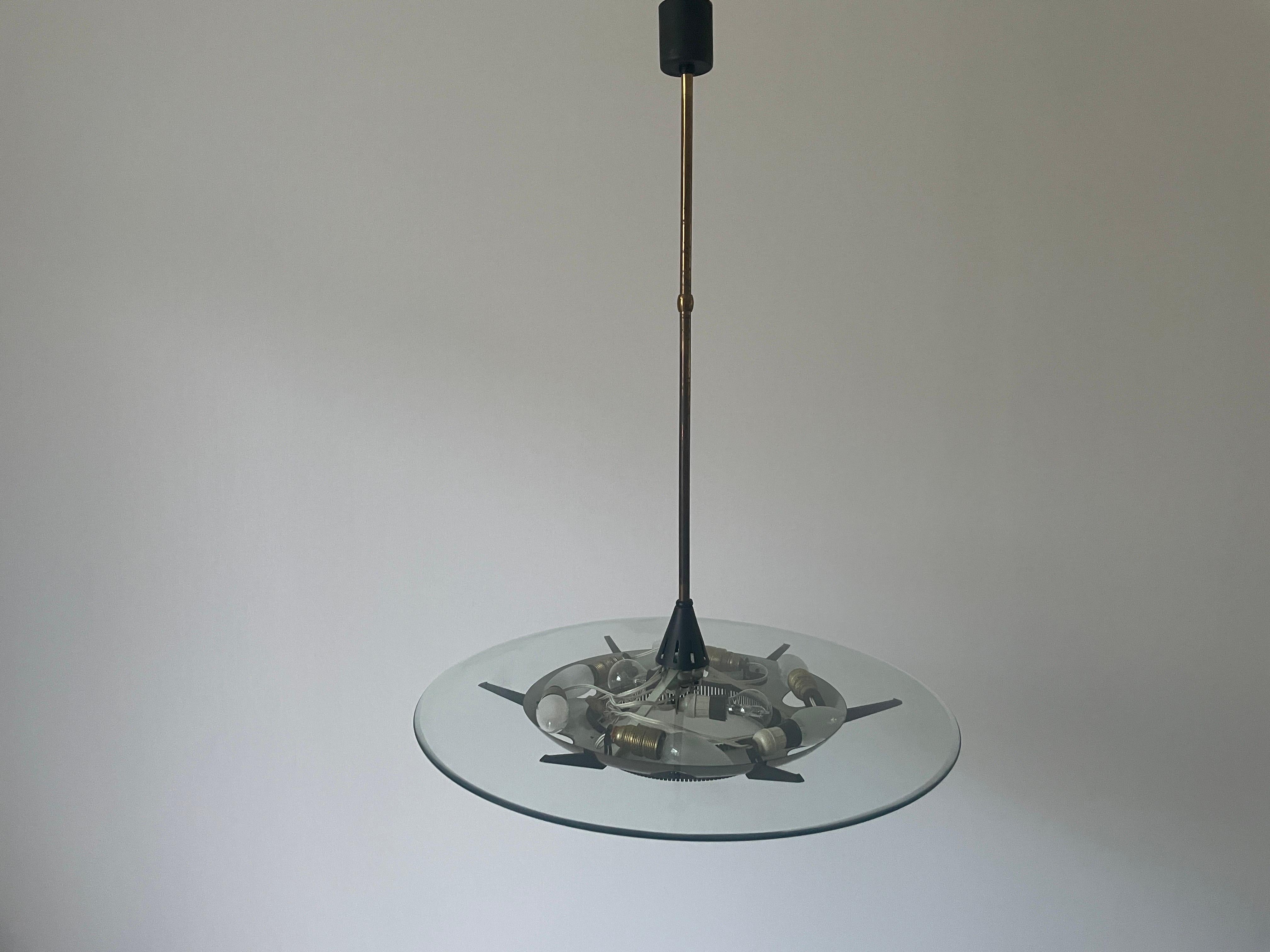 Heavy Glass and Brass Suspension Pendant Light by Stilnovo, 1950s, Italy For Sale 4