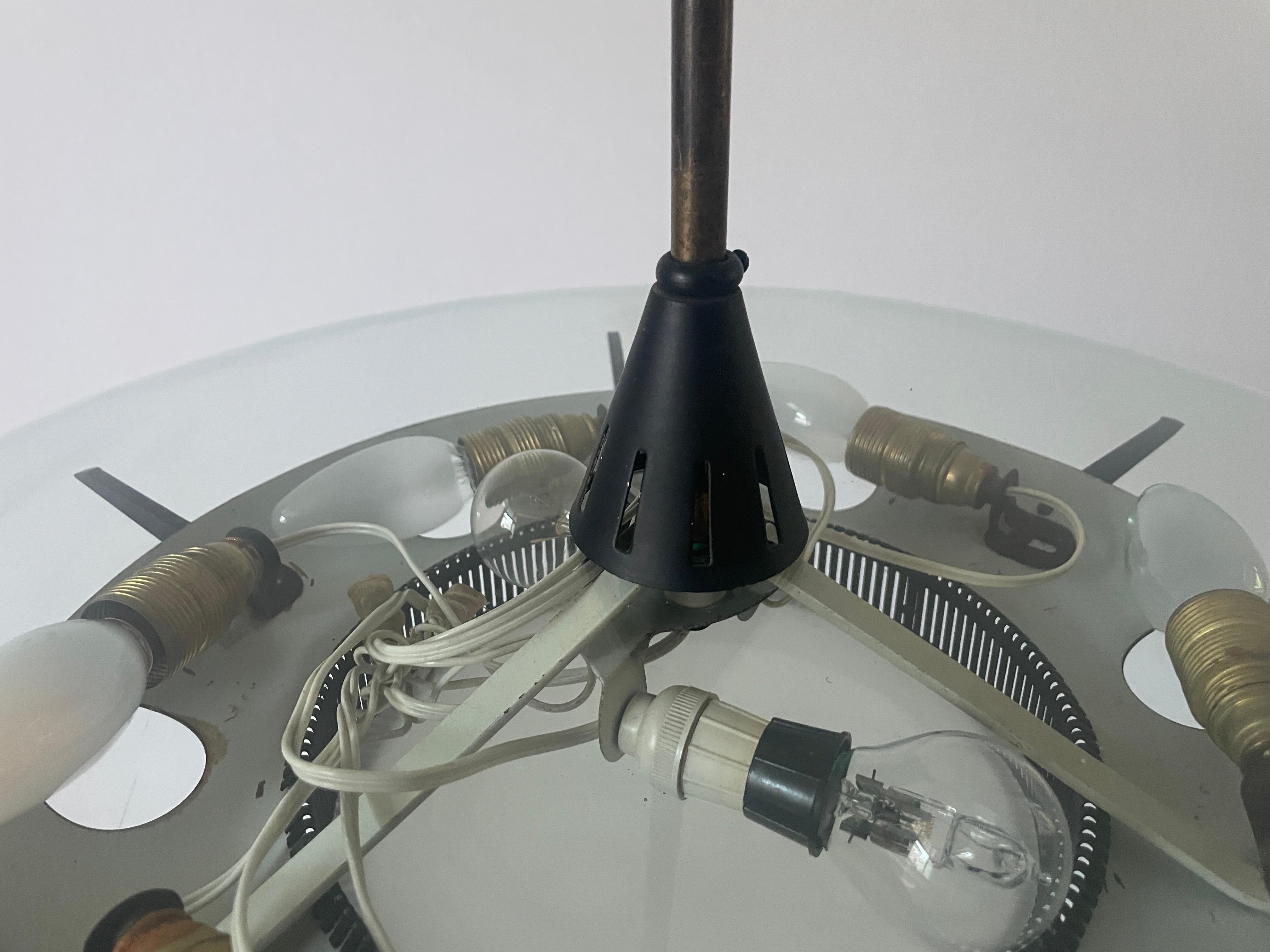 Heavy Glass and Brass Suspension Pendant Light by Stilnovo, 1950s, Italy For Sale 5