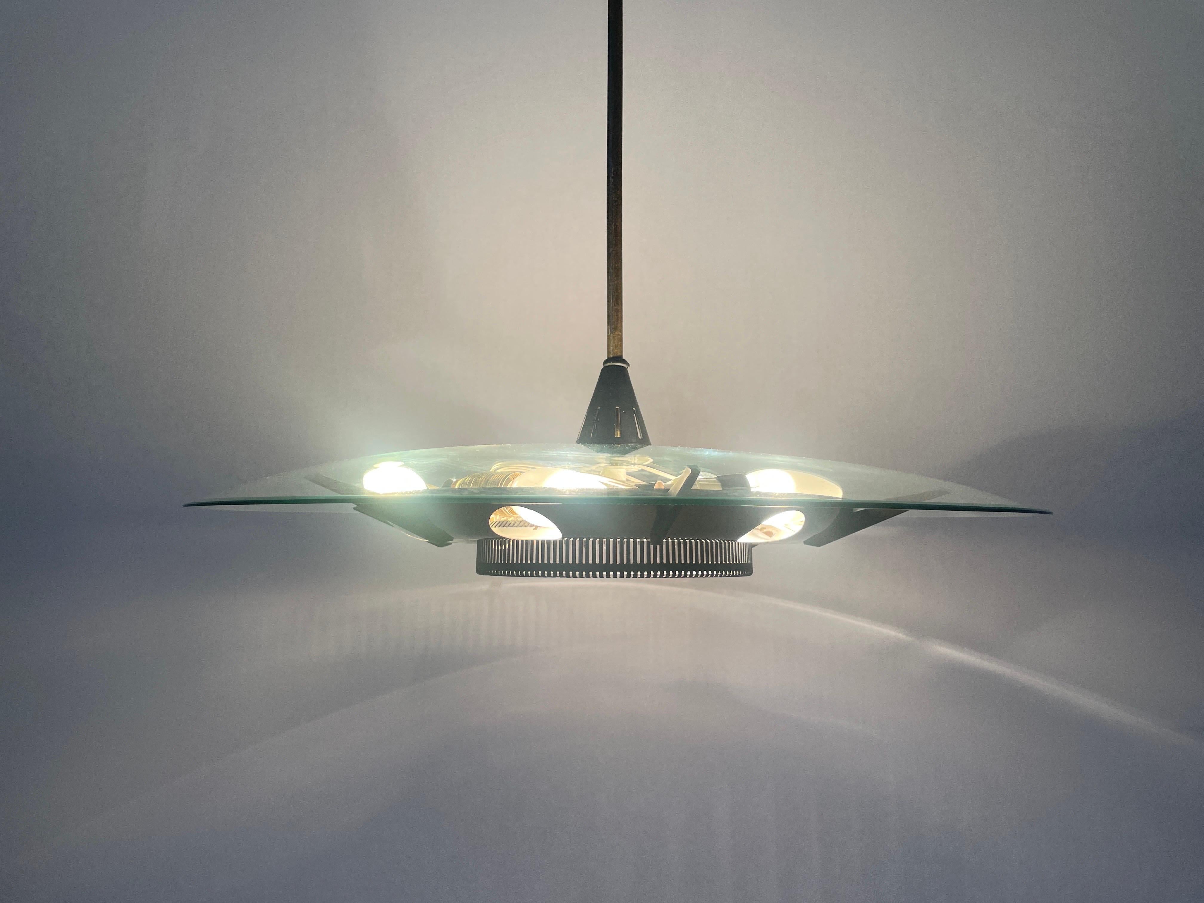 Heavy Glass and Brass Suspension Pendant Light by Stilnovo, 1950s, Italy For Sale 7