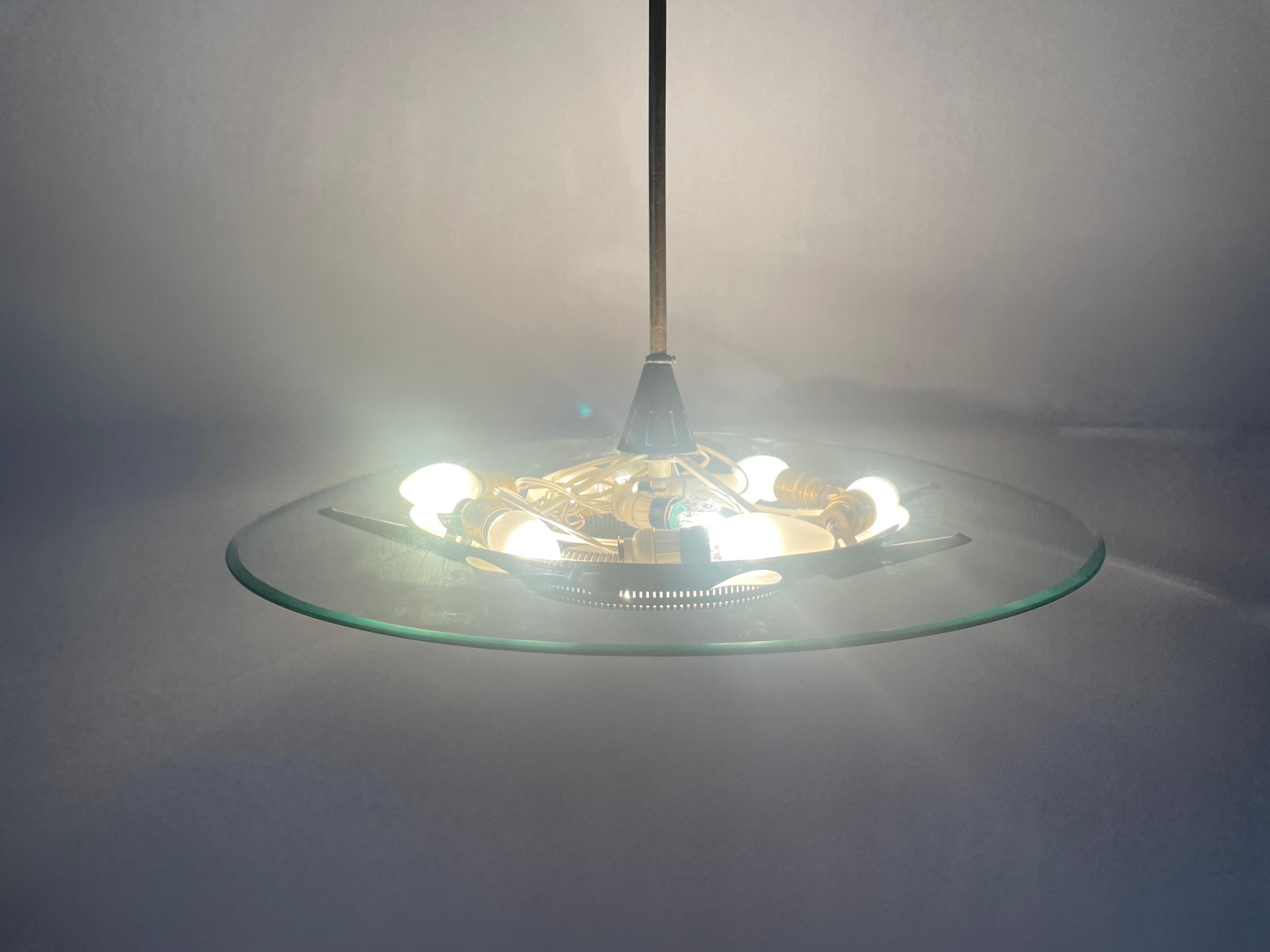 Heavy Glass and Brass Suspension Pendant Light by Stilnovo, 1950s, Italy For Sale 9