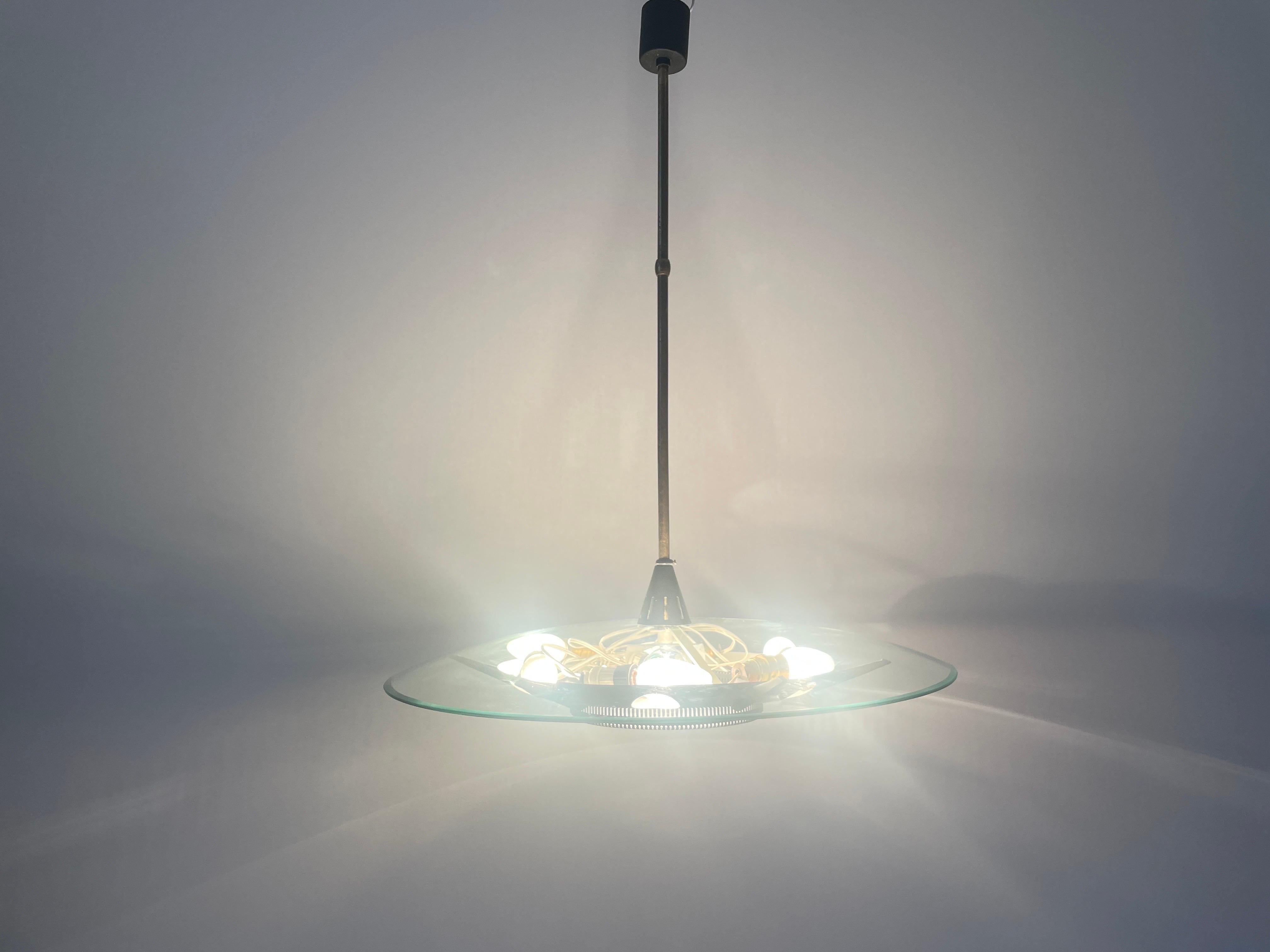Heavy Glass and Brass Suspension Pendant Light by Stilnovo, 1950s, Italy For Sale 11