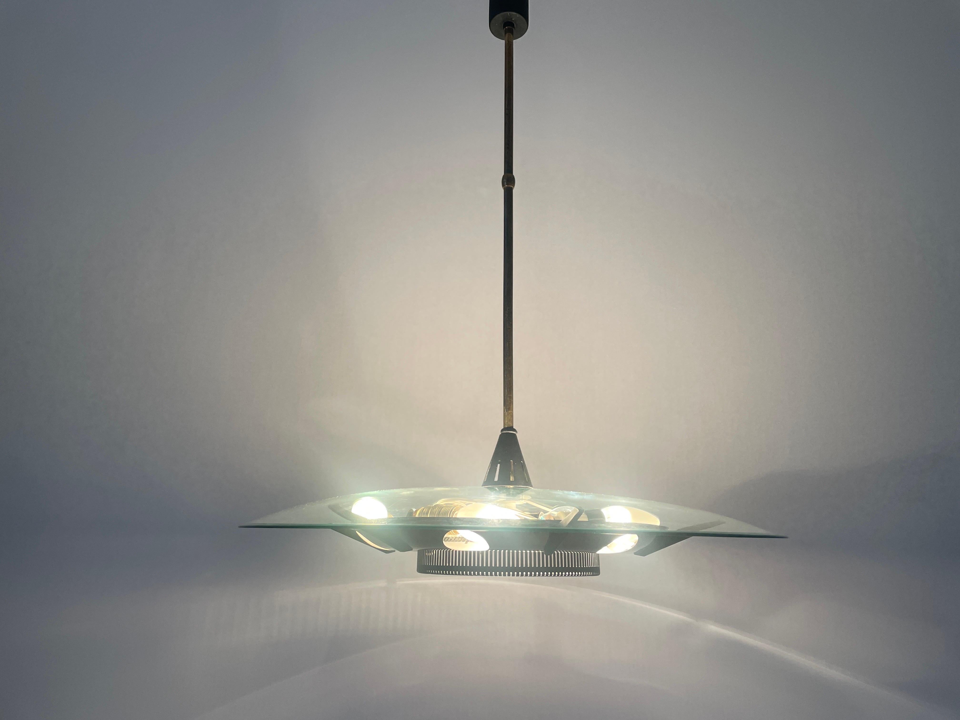 Heavy Glass and Brass Suspension Pendant Light by Stilnovo, 1950s, Italy For Sale 12