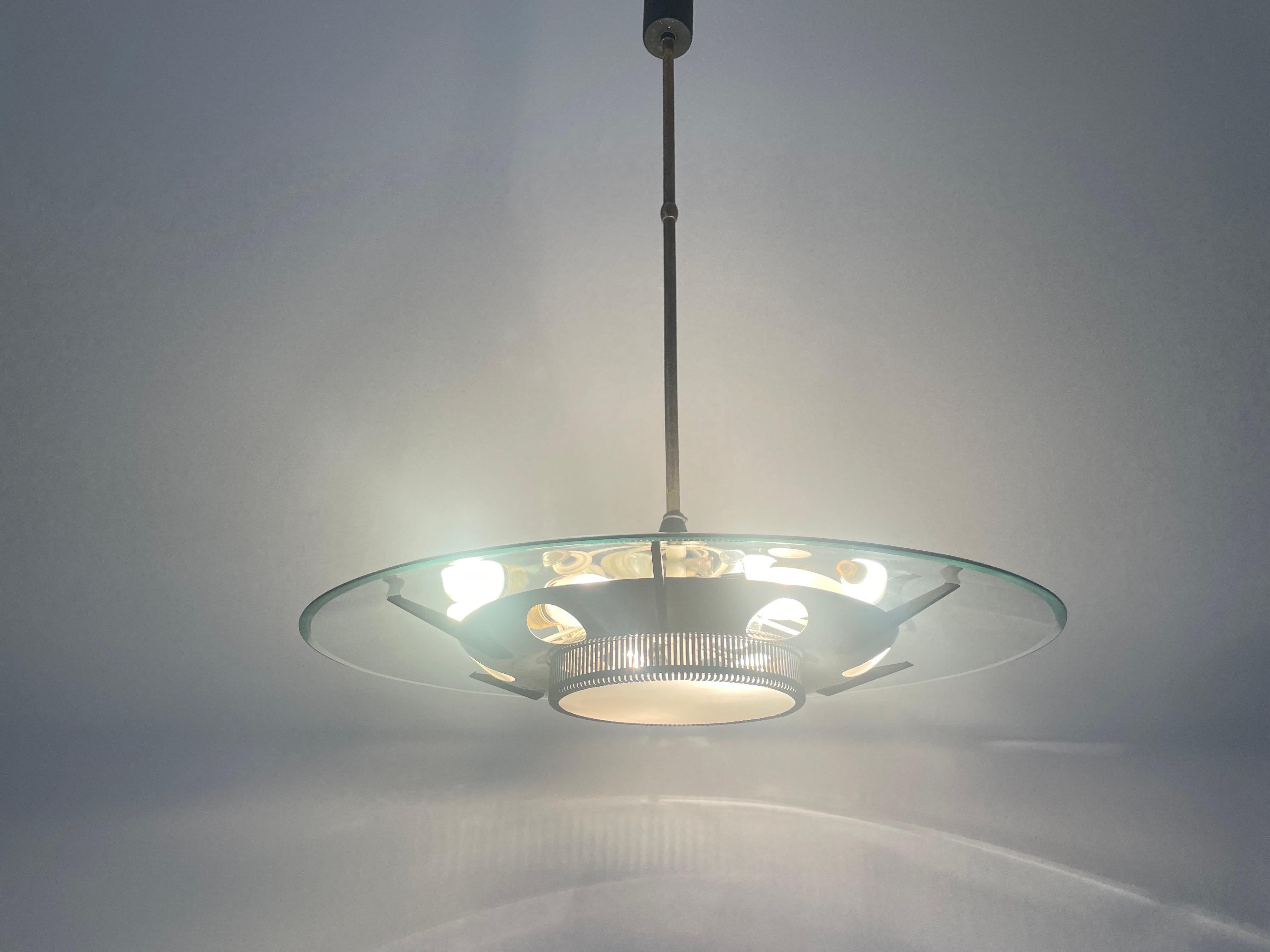 Heavy Glass and Brass Suspension Pendant Light by Stilnovo, 1950s, Italy For Sale 13