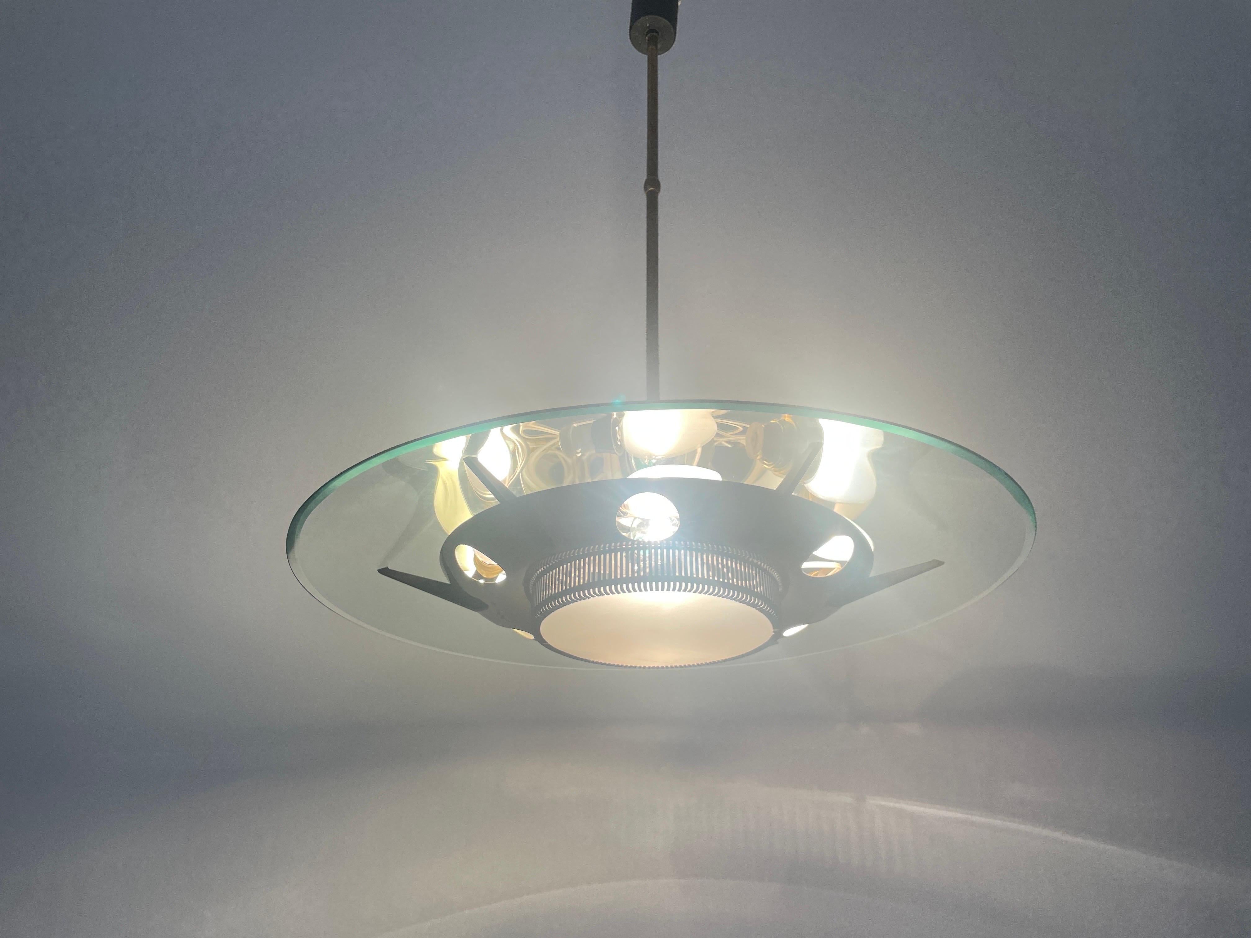 Heavy Glass and Brass Suspension Pendant Light by Stilnovo, 1950s, Italy For Sale 14