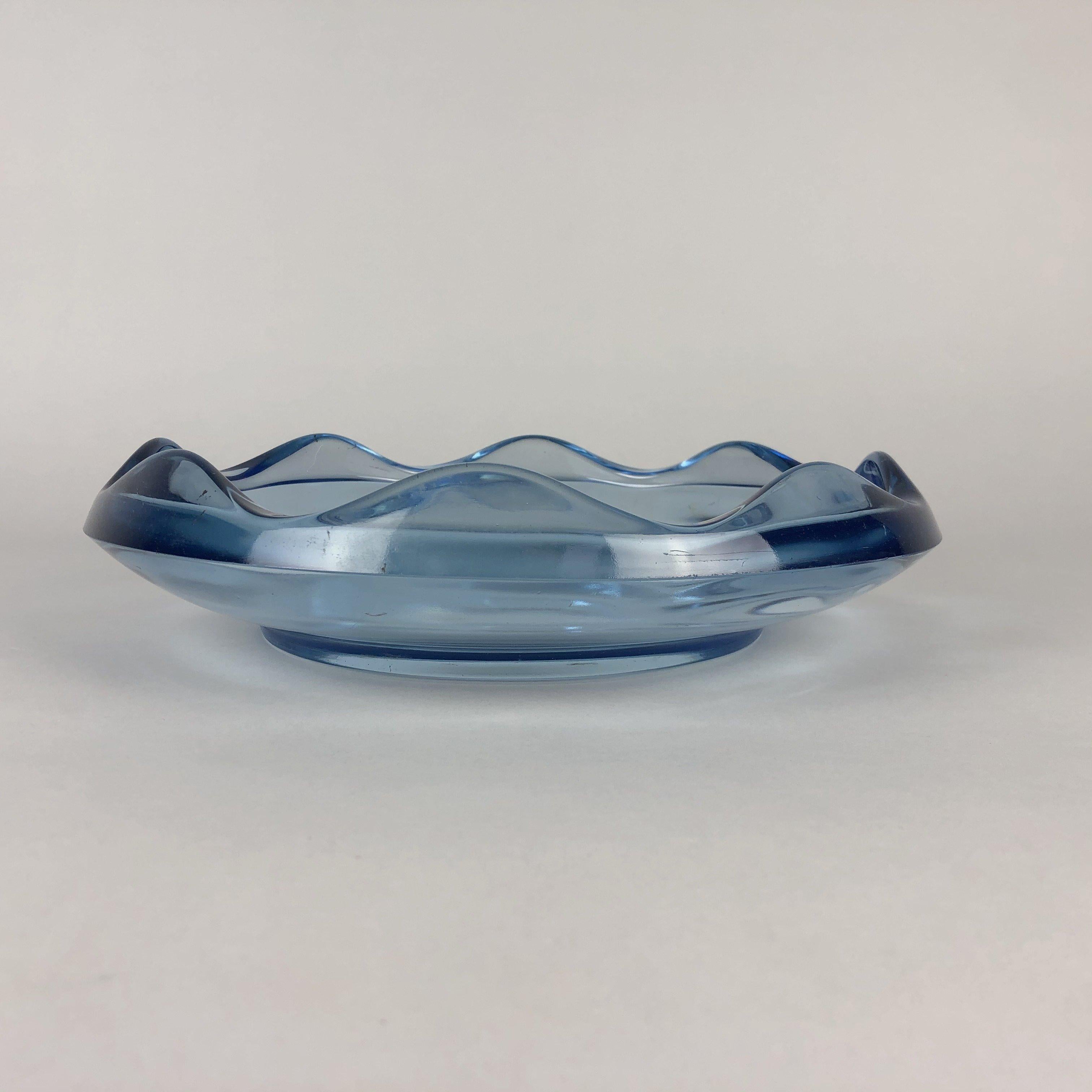 Heavy, blue glass bowl designed by Rudol Jurnikl in Czechoslovakia in the 1960s.
 