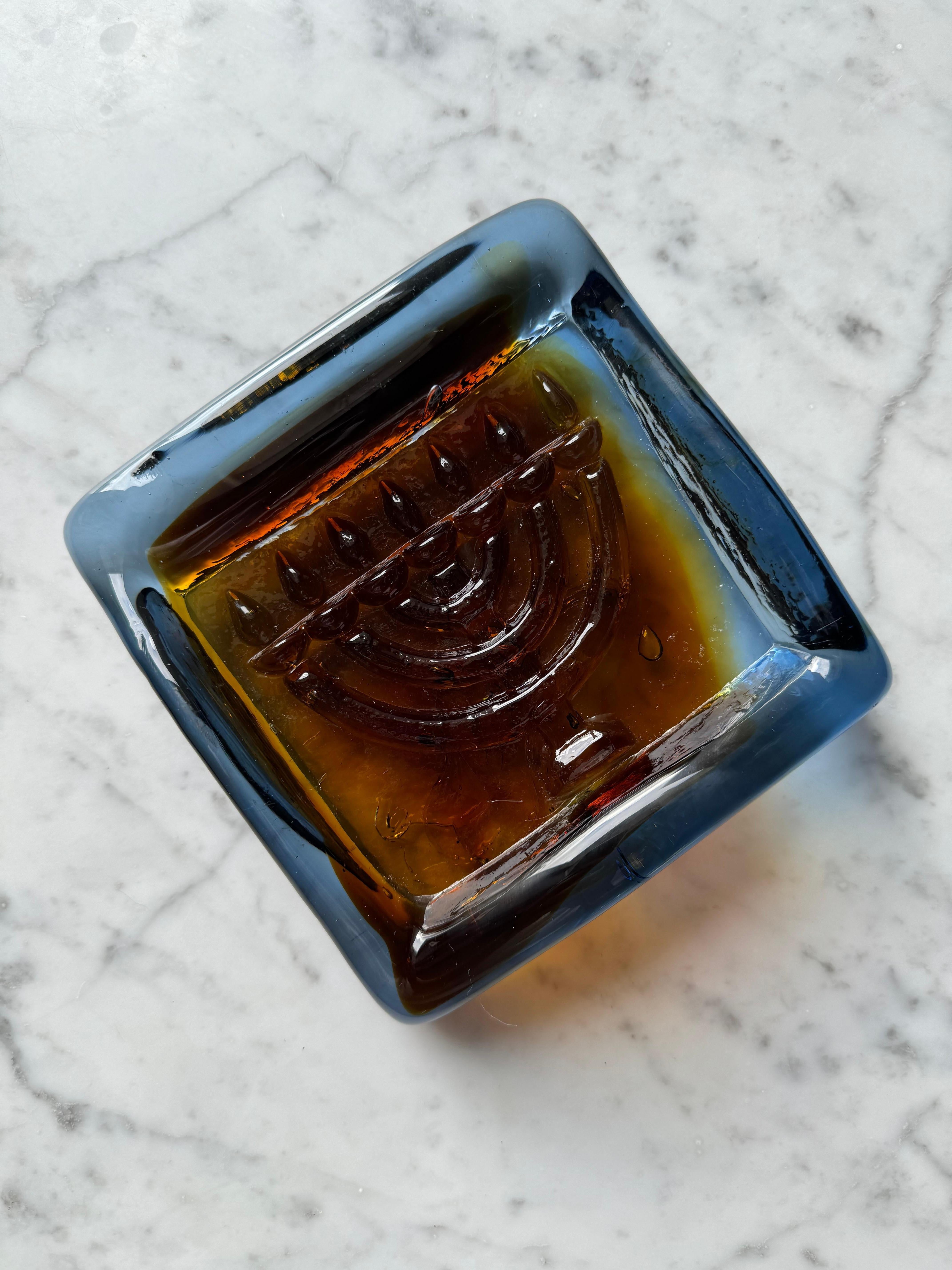 Israeli Heavy Glass Judaica Ashtray Or Incense Holder, Israel 1970s  For Sale