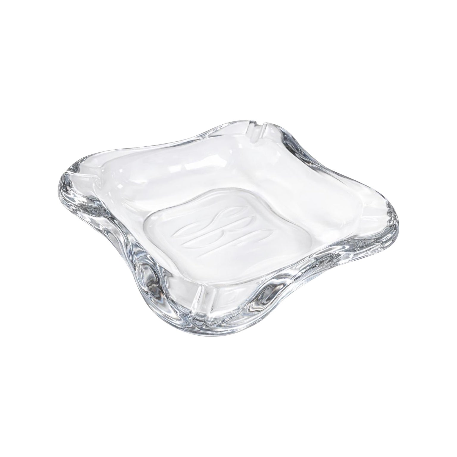 Heavy Glass Monogrammed Ashtray with Sculptural Organic Form For Sale