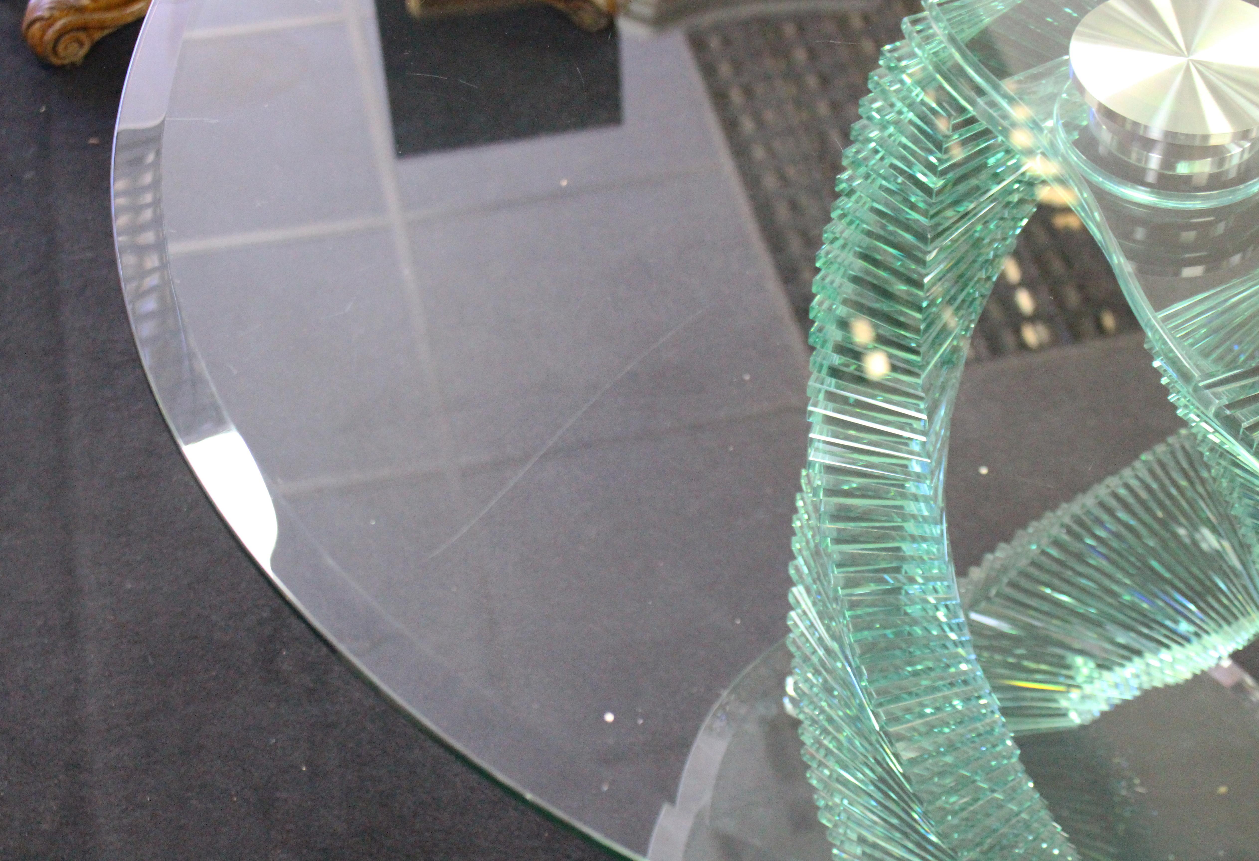 Contemporary Heavy Glass Spiral Form Round Centre Table For Sale