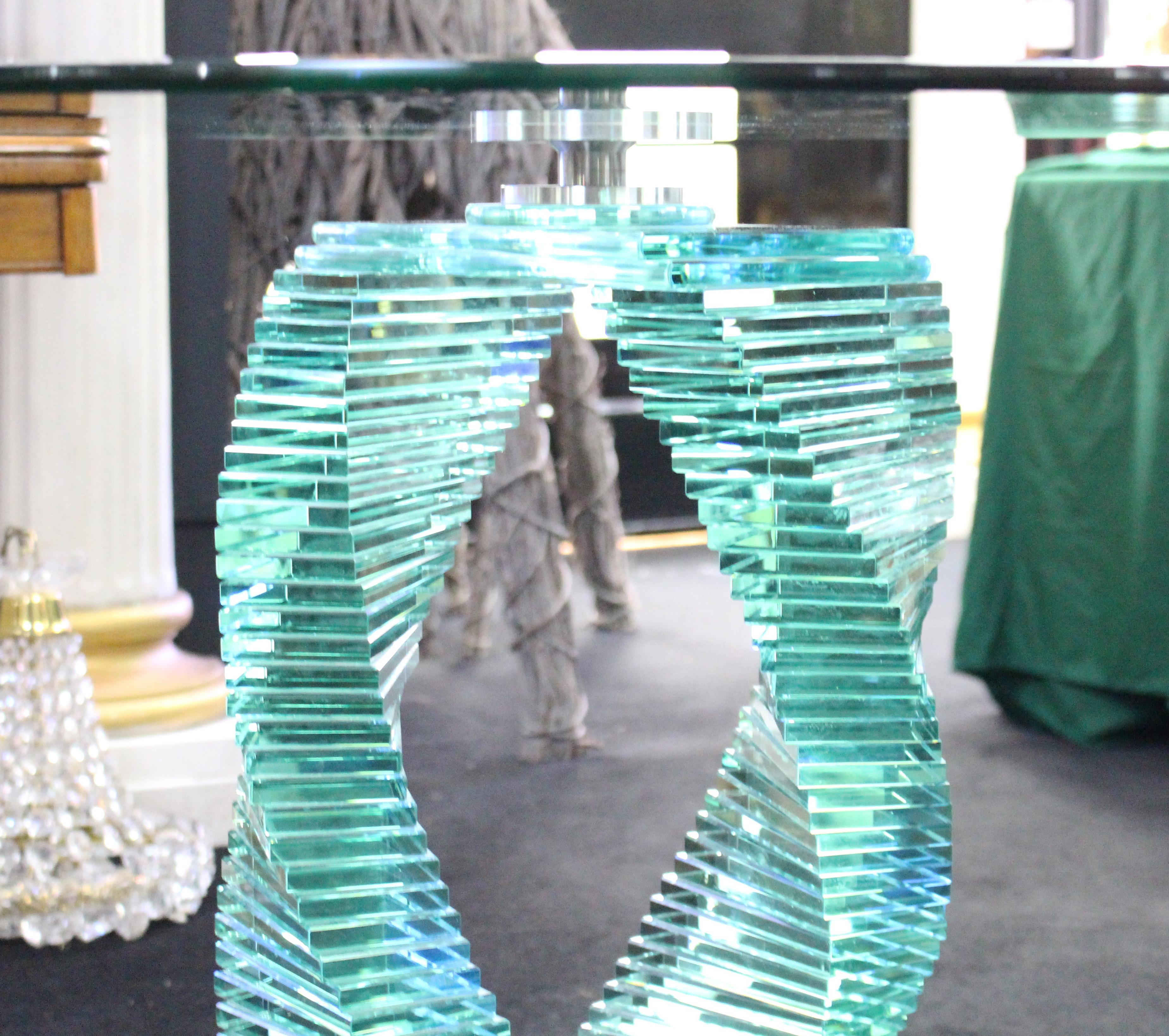 Heavy Glass Spiral Form Round Centre Table For Sale 2