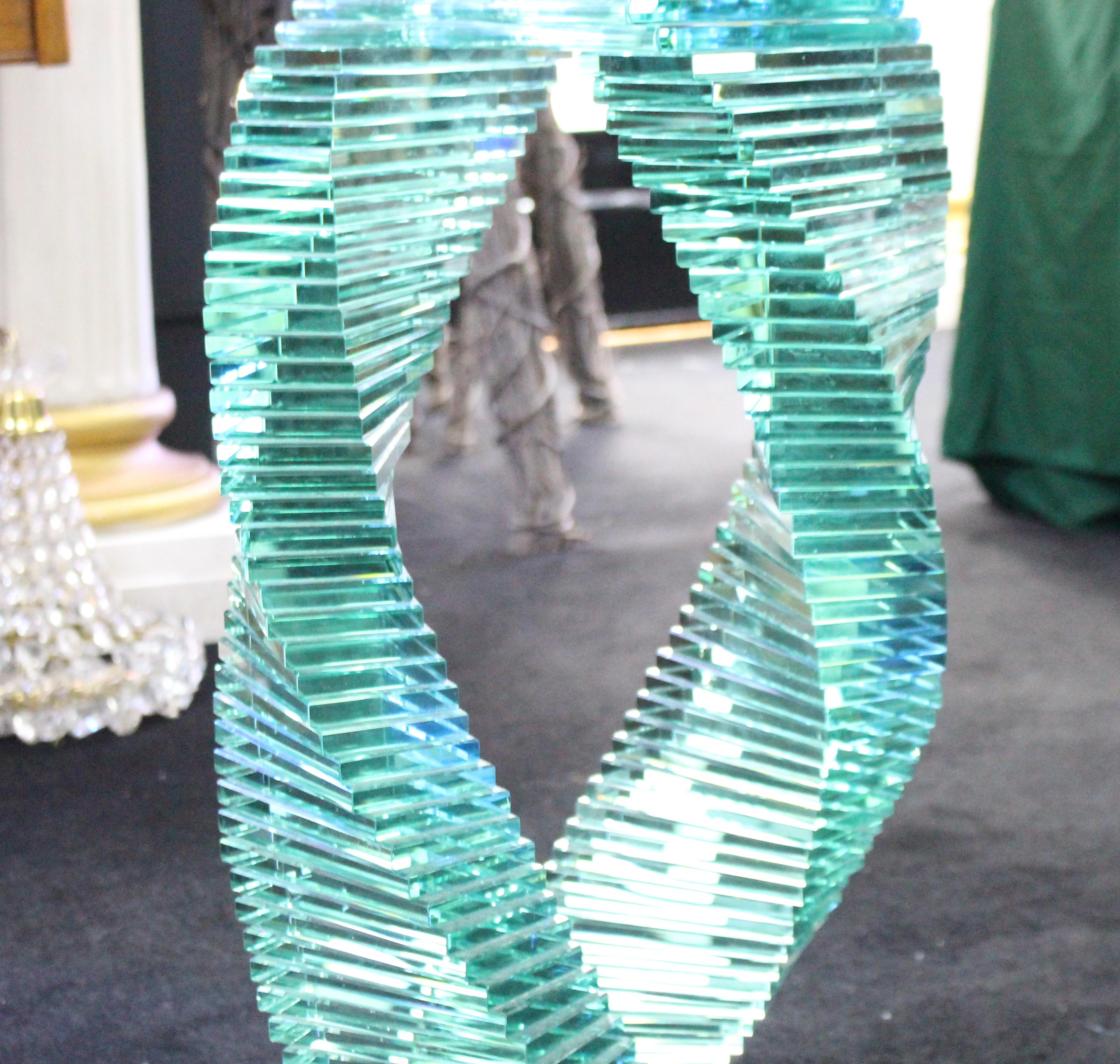 Heavy Glass Spiral Form Round Centre Table For Sale 3