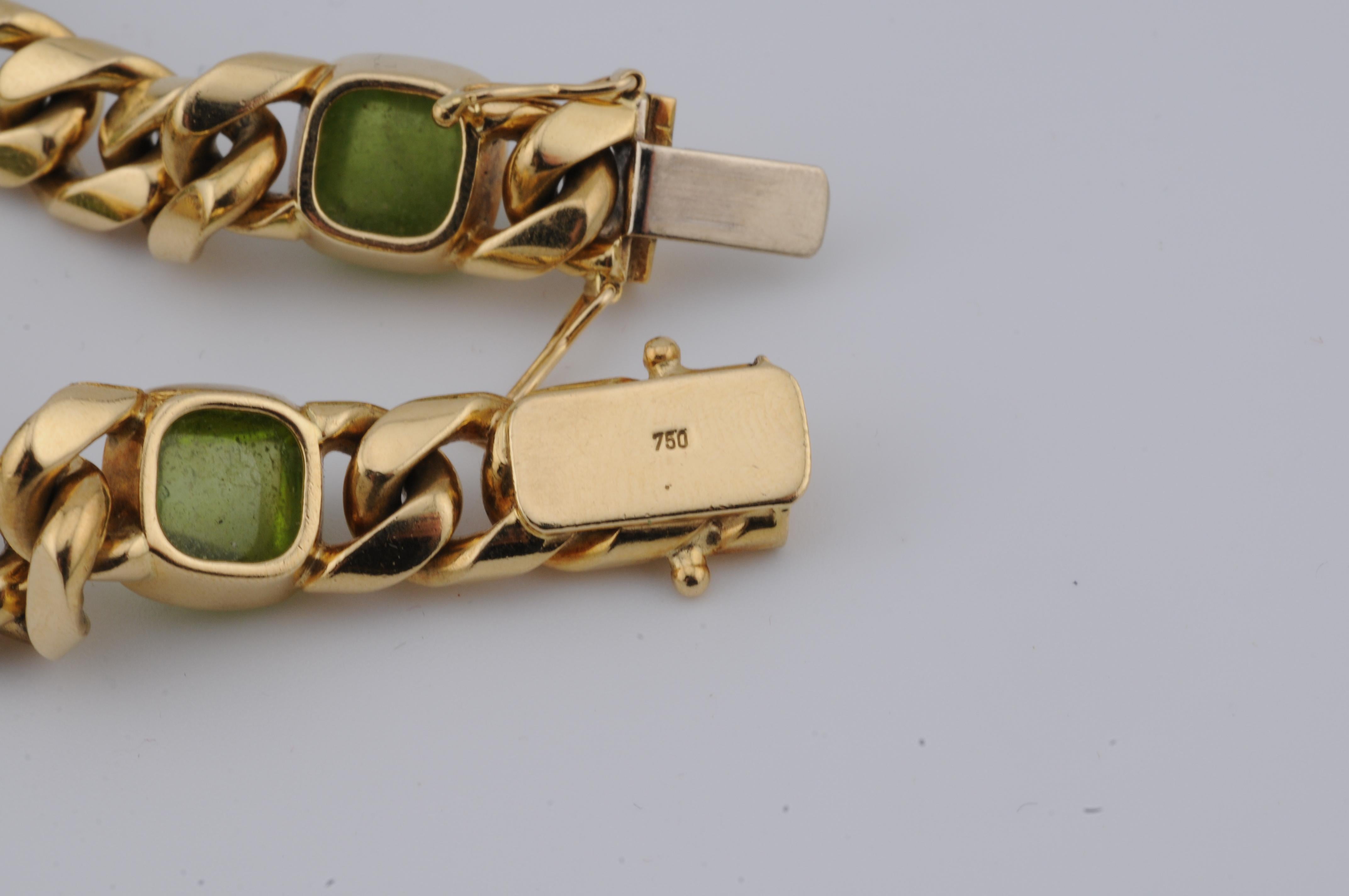Heavy Gold Bracelet 18k Yellow Gold 10ct Peridot WEMPE For Sale 4