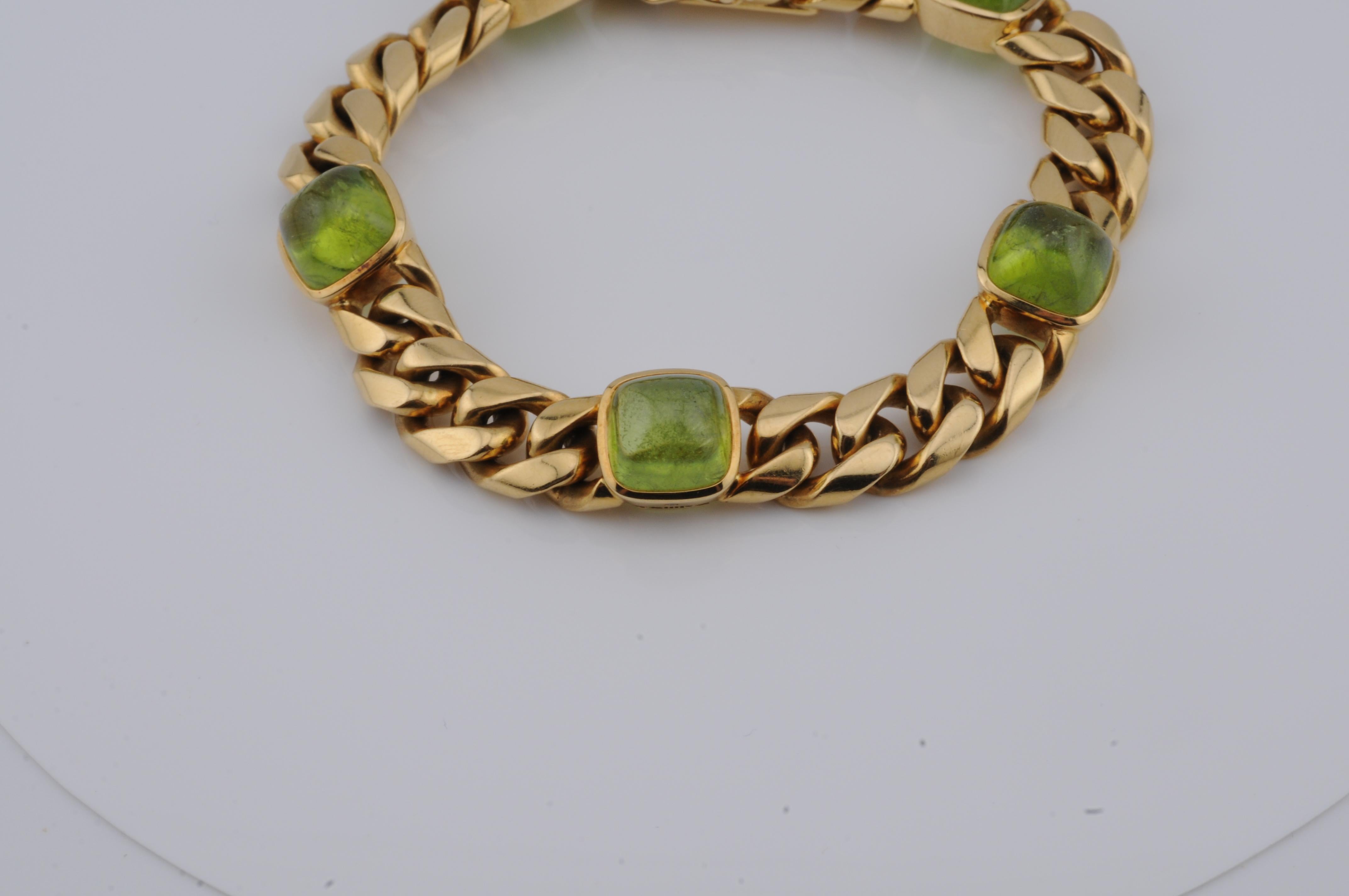 Aesthetic Movement Heavy Gold Bracelet 18k Yellow Gold 10ct Peridot WEMPE For Sale