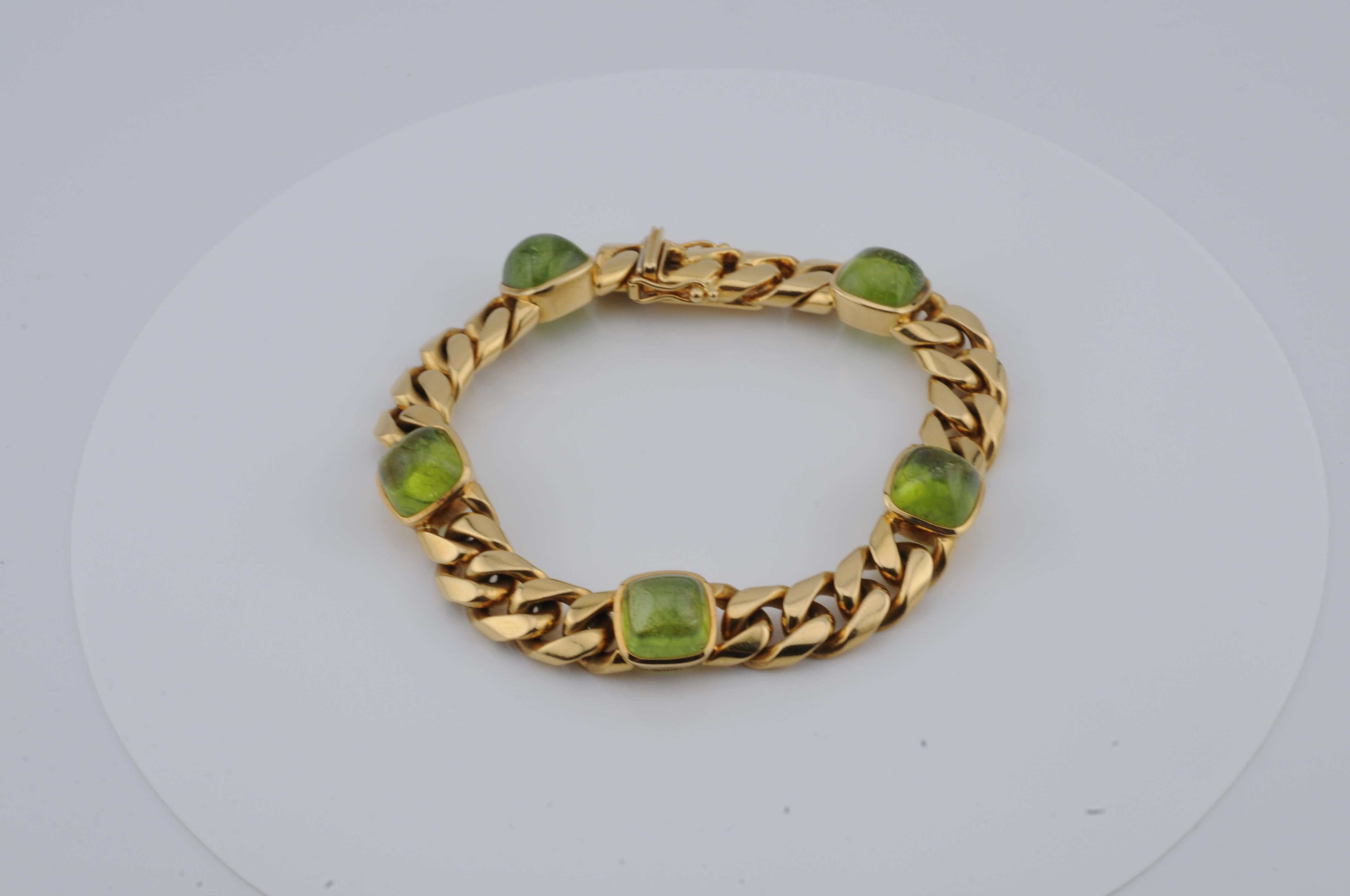 Heavy Gold Bracelet 18k Yellow Gold 10ct Peridot WEMPE In Good Condition For Sale In Berlin, BE