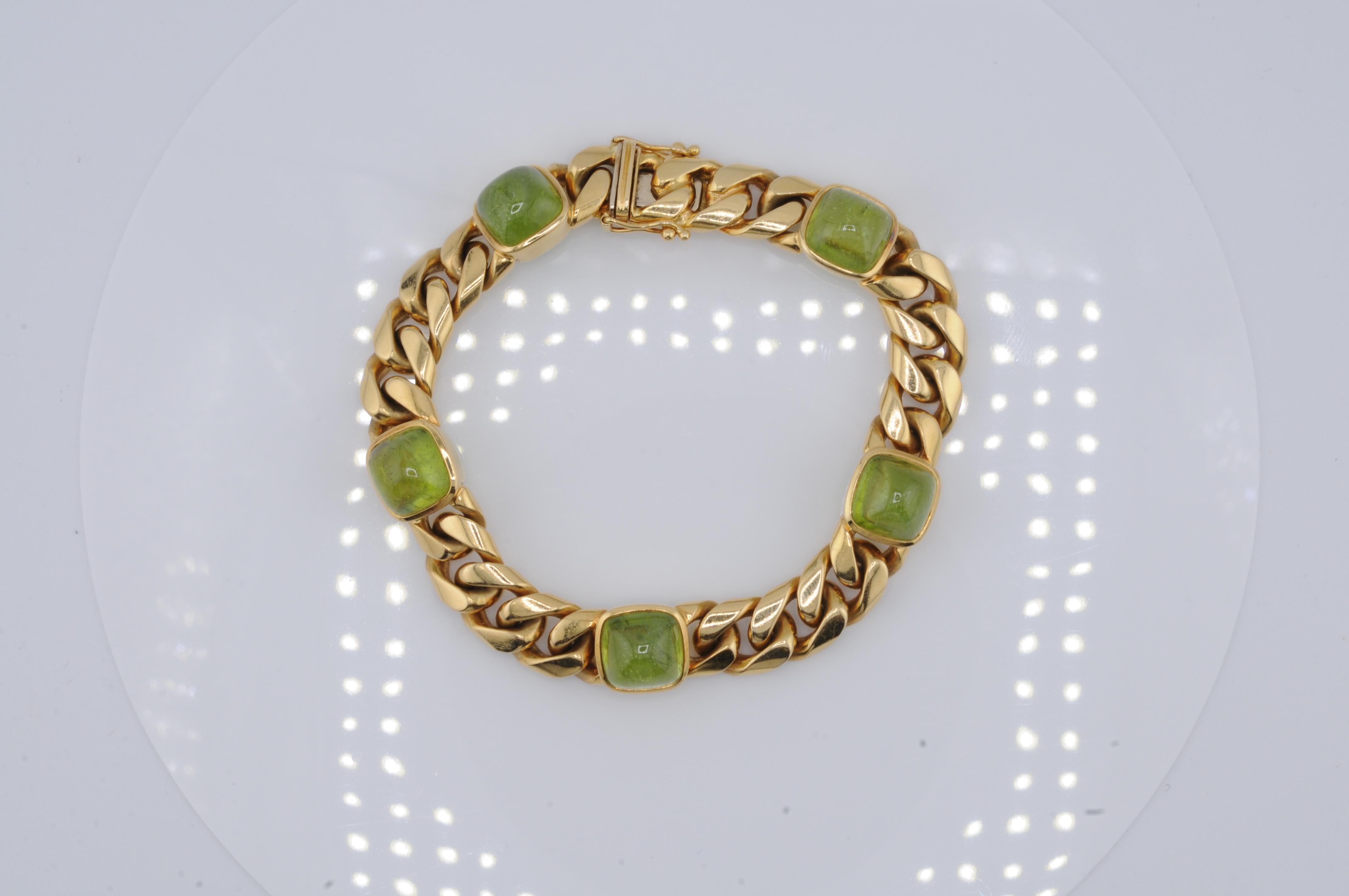 Heavy Gold Bracelet 18k Yellow Gold 10ct Peridot WEMPE For Sale 2