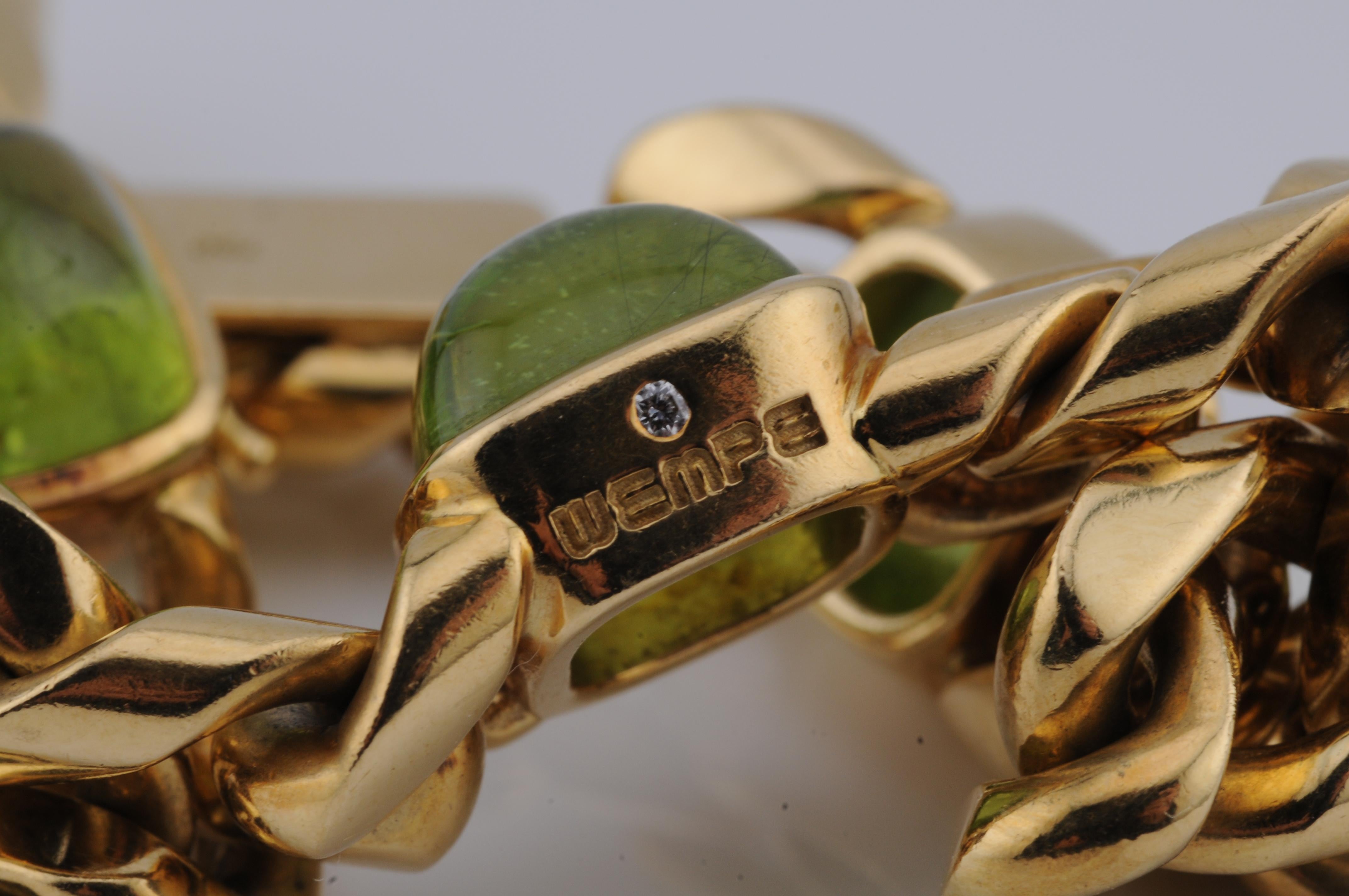 Heavy Gold Bracelet 18k Yellow Gold 10ct Peridot WEMPE For Sale 3