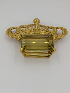 Heavy gold Brooch With Natural Citrine Stone