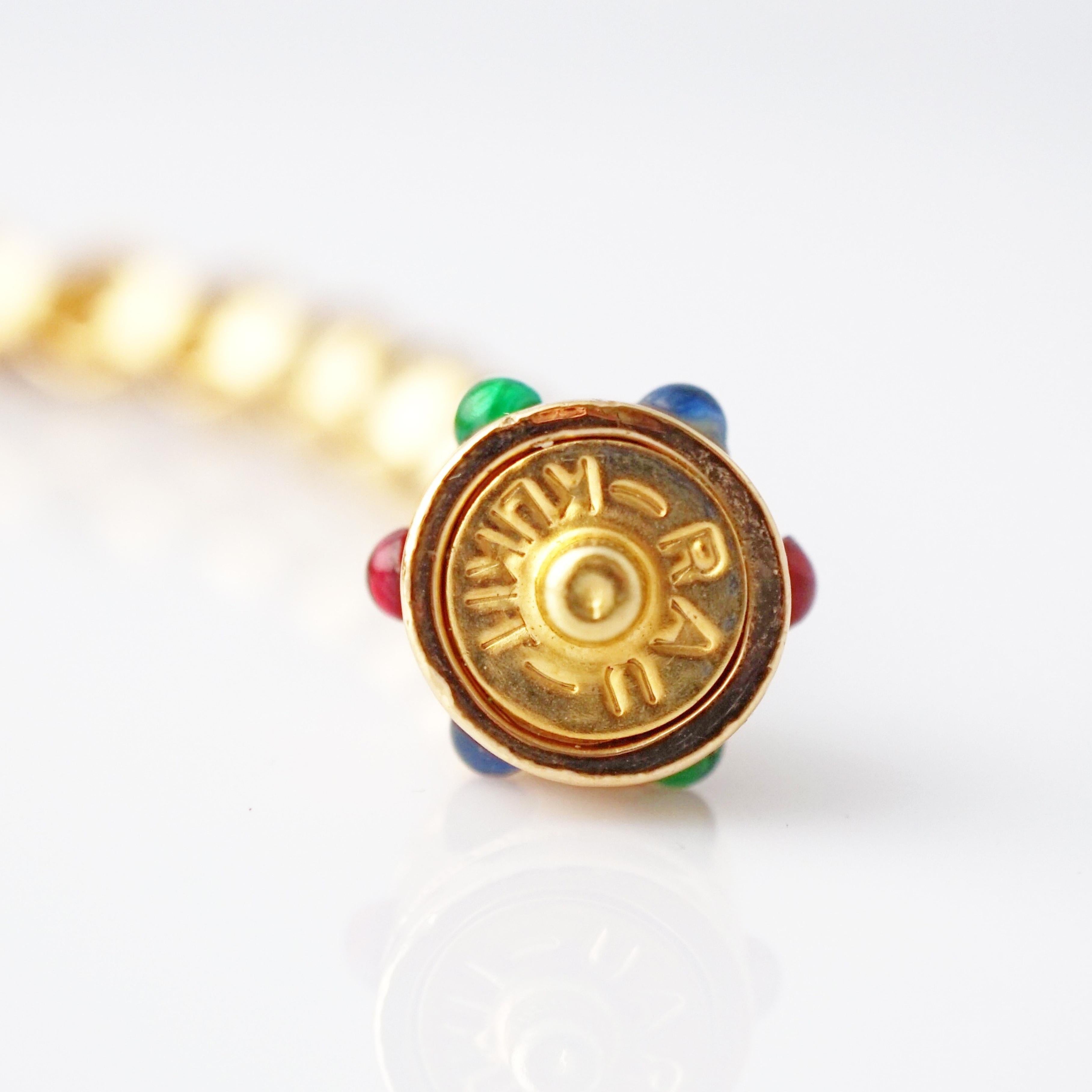 Heavy Gold Chain Bracelet with Mughal Cabochon Accents, 1980s In Good Condition In McKinney, TX