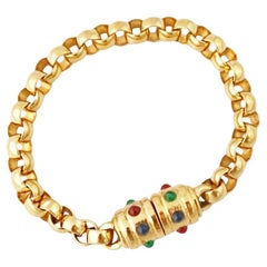 Heavy Gold Chain Bracelet with Mughal Cabochon Accents, 1980s