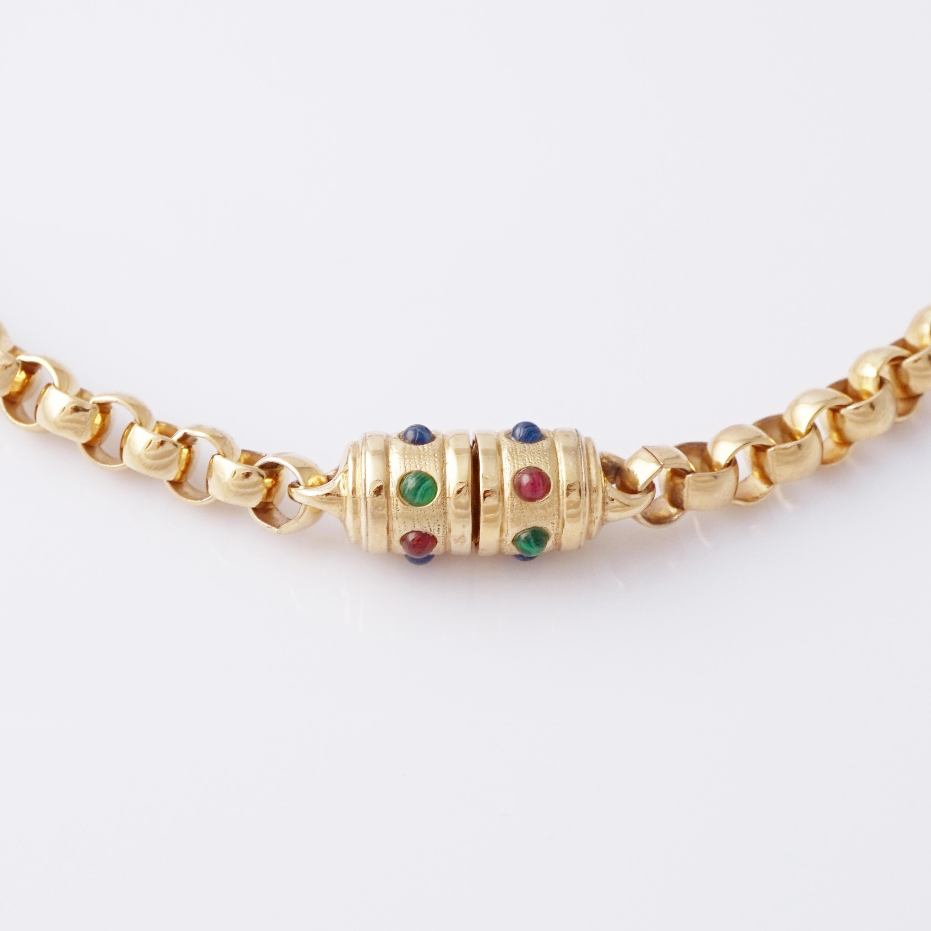Heavy Gold Chain Necklace with Mughal Cabochon Accents, 1980s Bon état - En vente à McKinney, TX