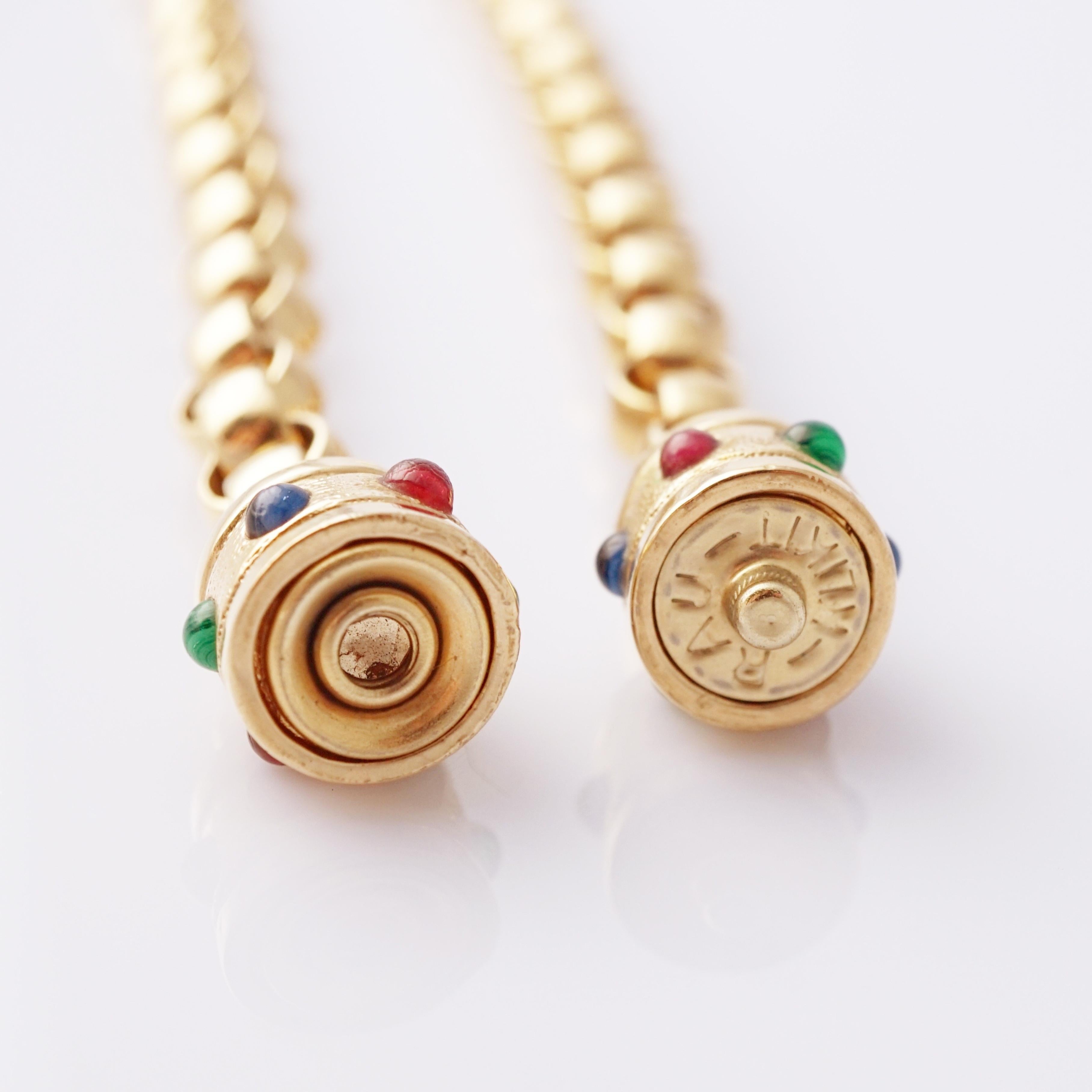 Heavy Gold Chain Necklace with Mughal Cabochon Accents, 1980s en vente 1