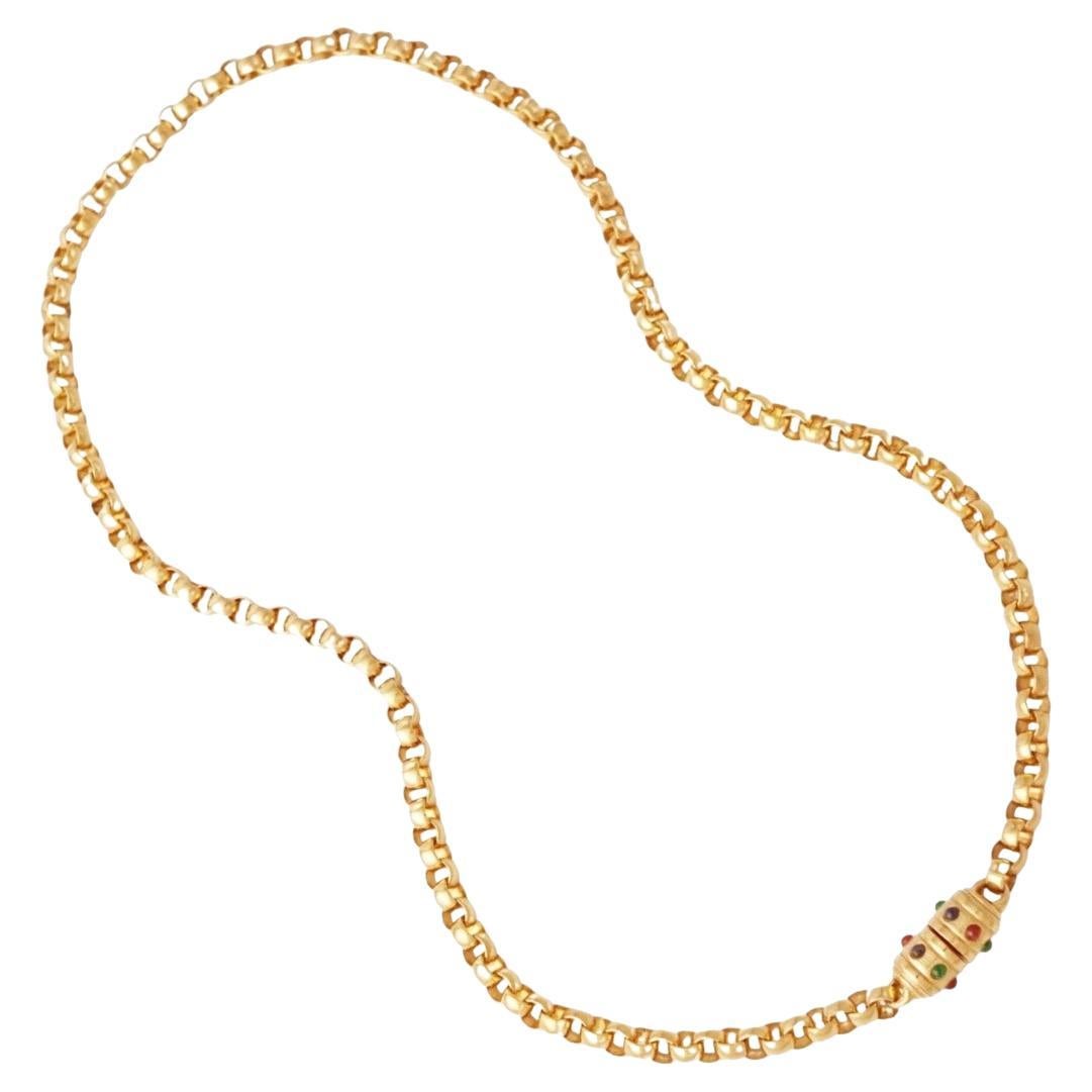 Heavy Gold Chain Necklace with Mughal Cabochon Accents, 1980s en vente