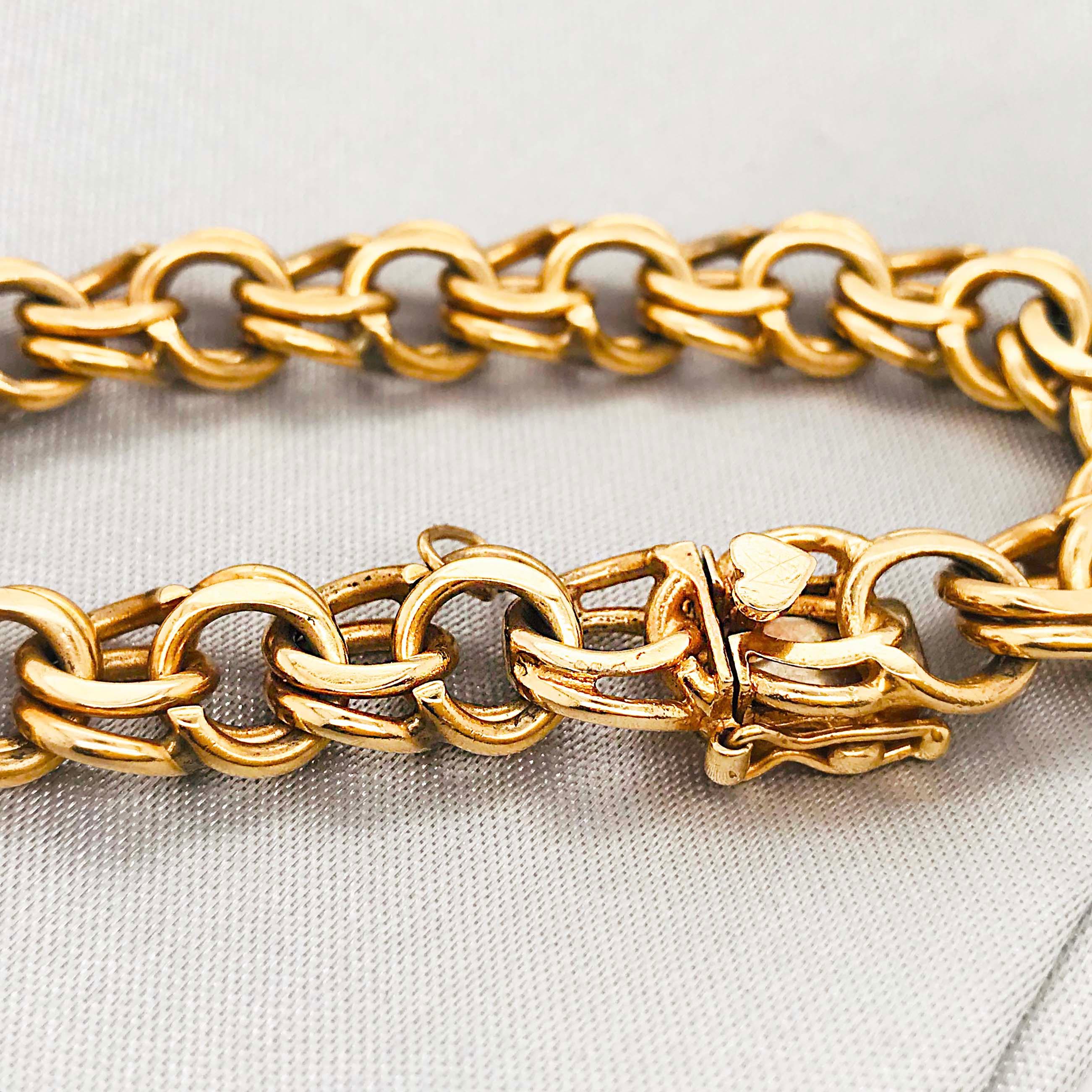 Heavy Gold Charm Bracelet, 14 Karat Large Gold Chain Bracelet 3