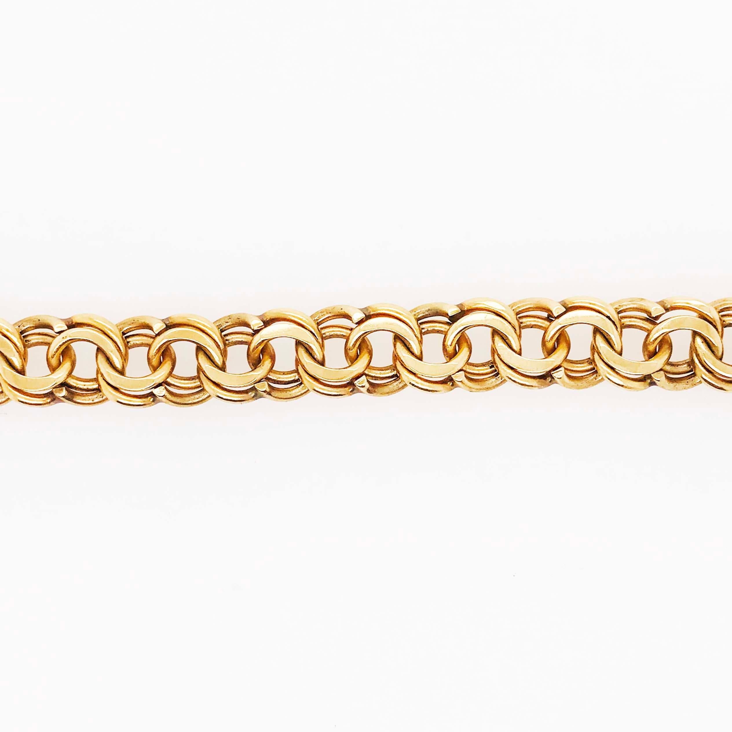 Modern Heavy Gold Charm Bracelet, 14 Karat Large Gold Chain Bracelet