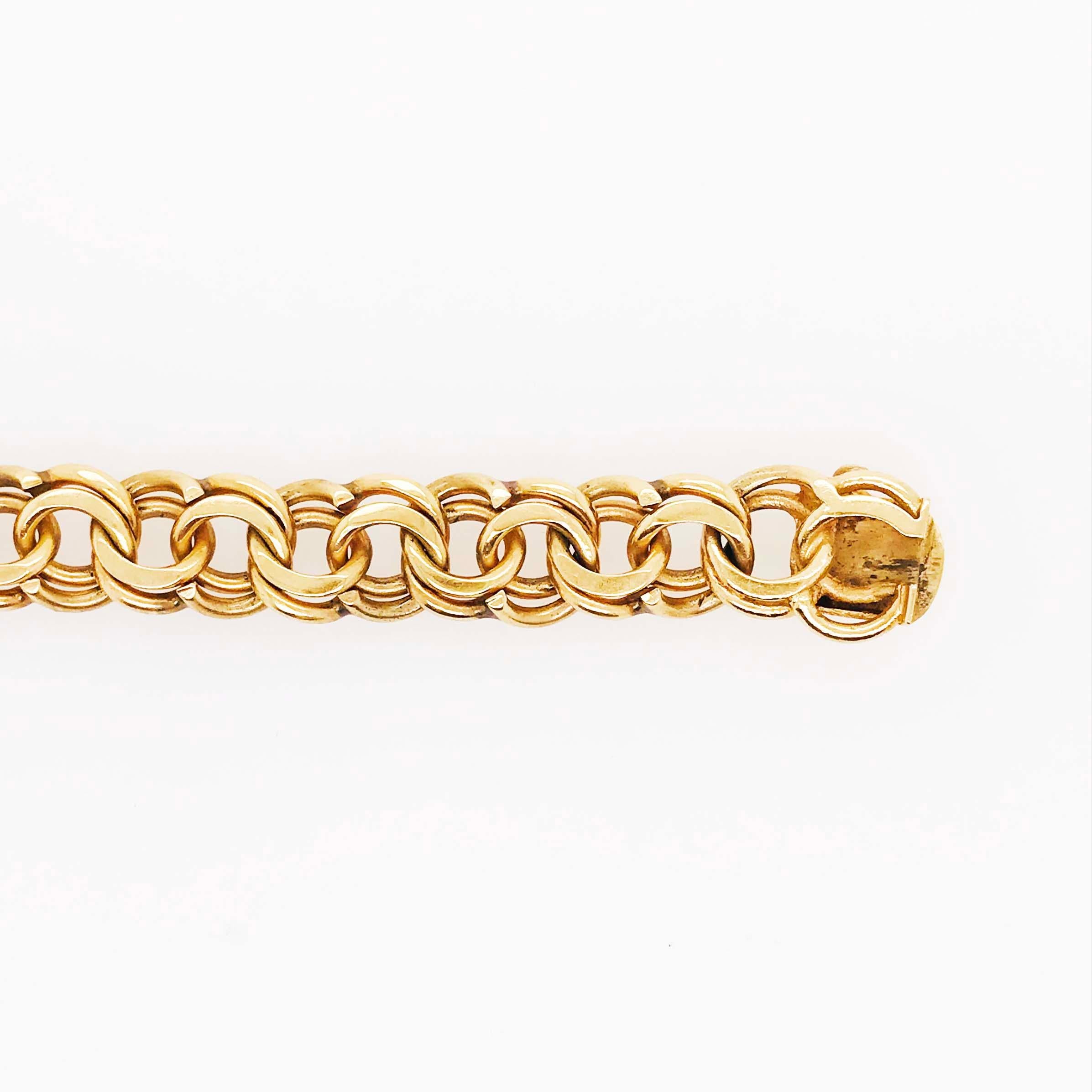 Heavy Gold Charm Bracelet, 14 Karat Large Gold Chain Bracelet In Excellent Condition In Austin, TX