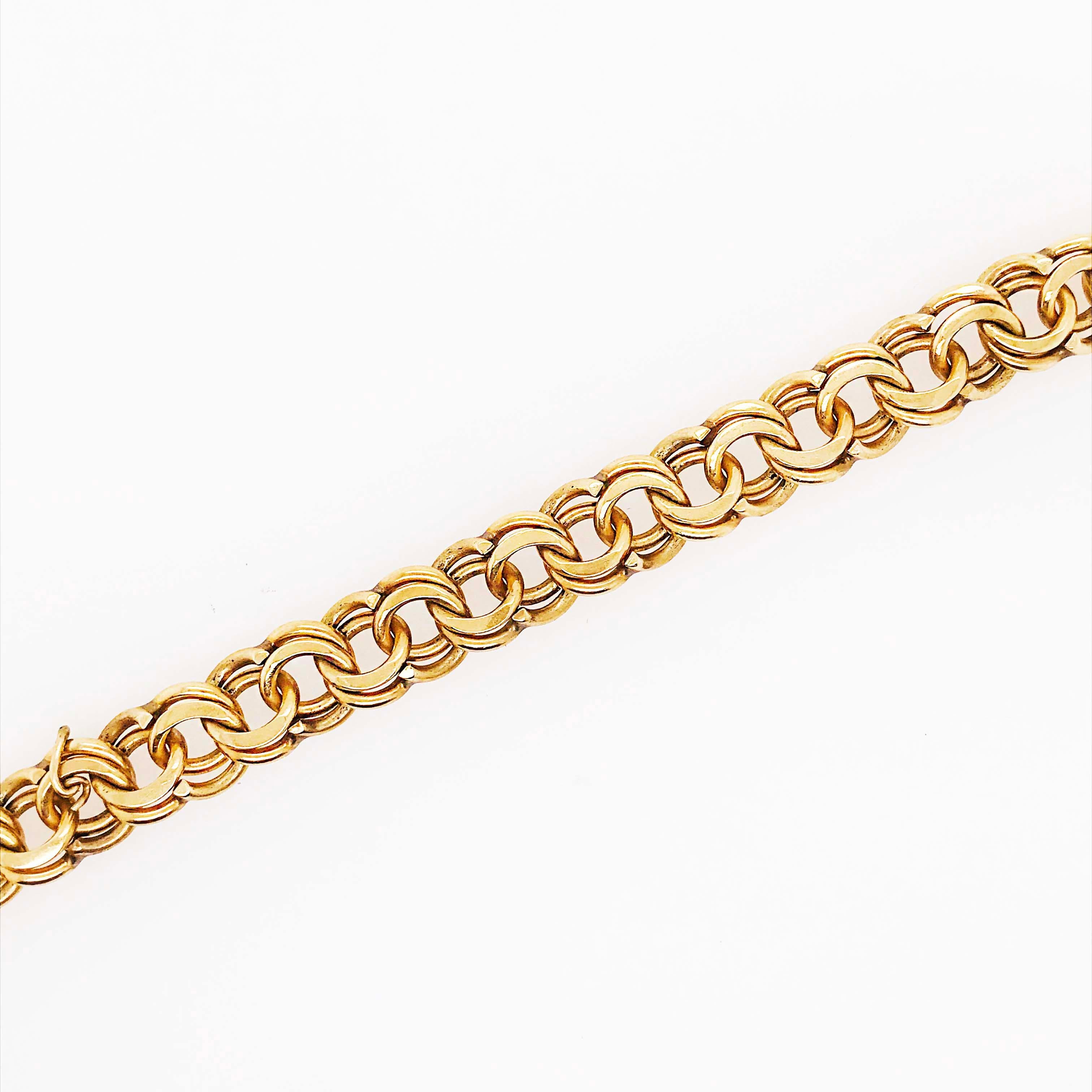 Women's or Men's Heavy Gold Charm Bracelet, 14 Karat Large Gold Chain Bracelet