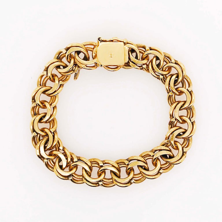 Heavy Gold Charm Bracelet, 14 Karat Large Gold Chain Bracelet at 1stDibs