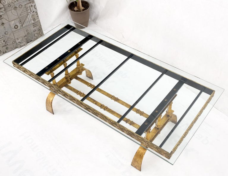 Heavy Gold Gilt Metal Base Large Rectangle Dining Table Hollywood