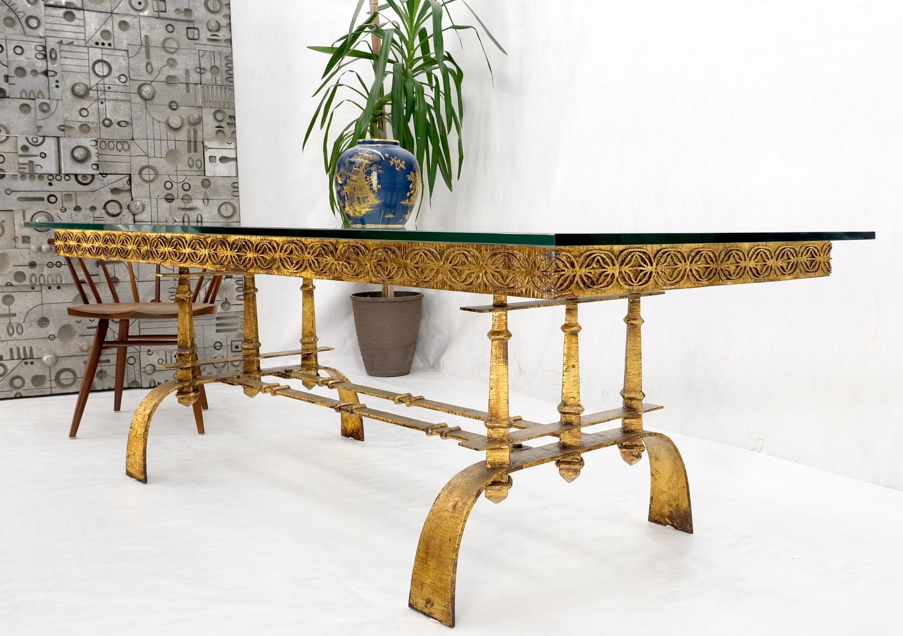 Heavy Gold Gilt Metal Base Large Rectangle Dining Table Hollywood Regency Mint! For Sale 8