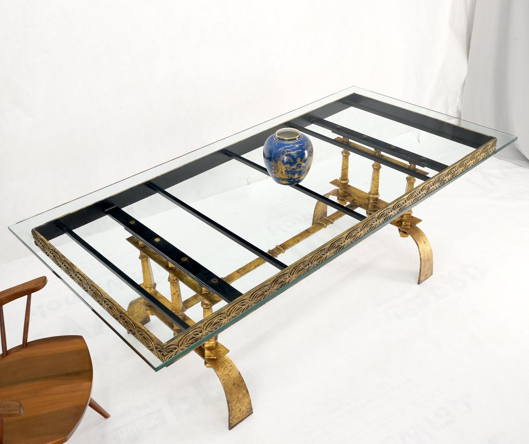 Heavy Gold Gilt Metal Base Large Rectangle Dining Table Hollywood Regency Mint! For Sale 9