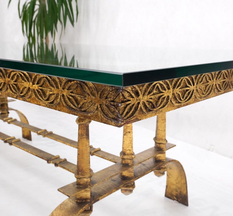 Heavy Gold Gilt Metal Base Large Rectangle Dining Table Hollywood