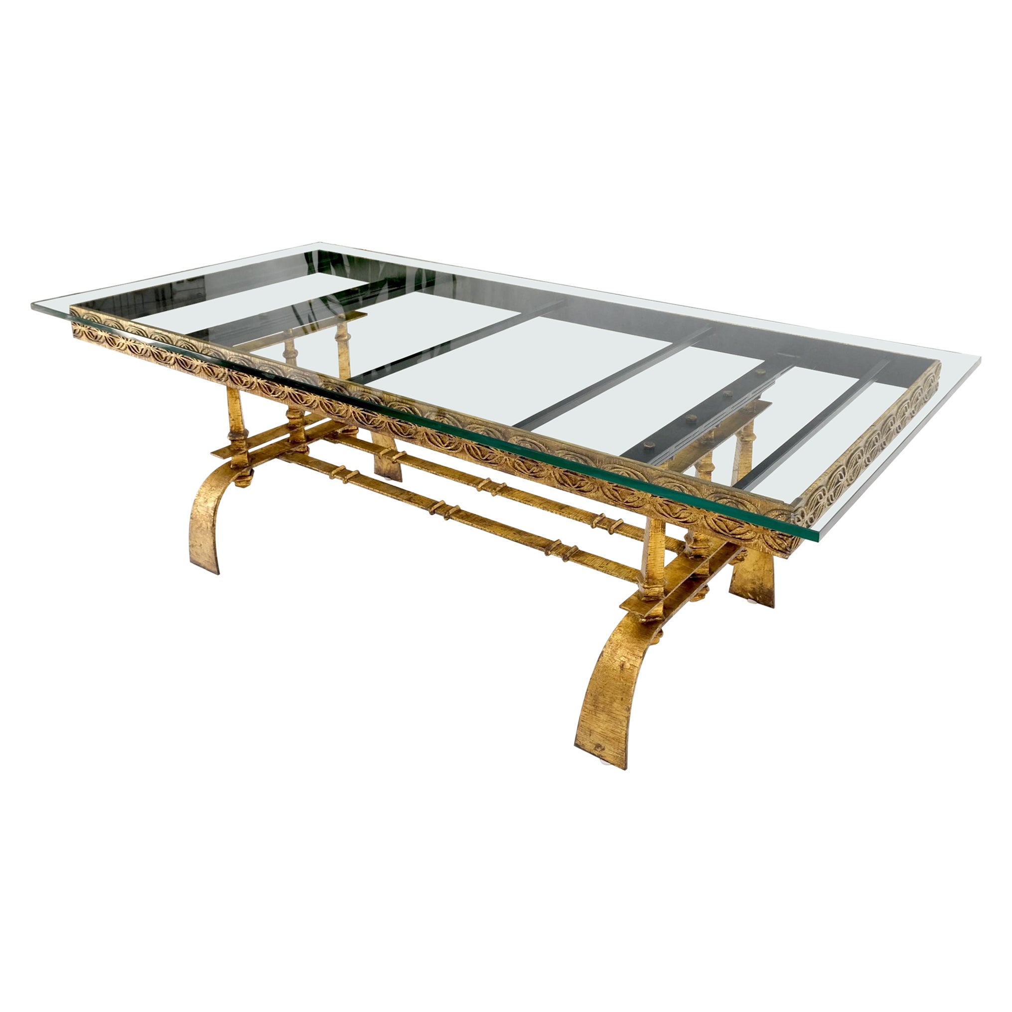 Heavy Gold Gilt Metal Base Large Rectangle Dining Table Hollywood Regency Mint!