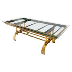 Heavy Gold Gilt Metal Base Large Rectangle Dining Table Hollywood Regency Mint!