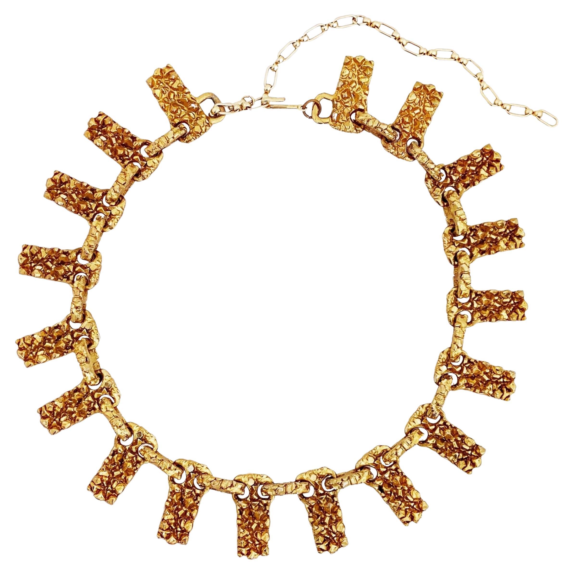 Heavy Gold Nugget Textured Link Choker Necklace, 1970s