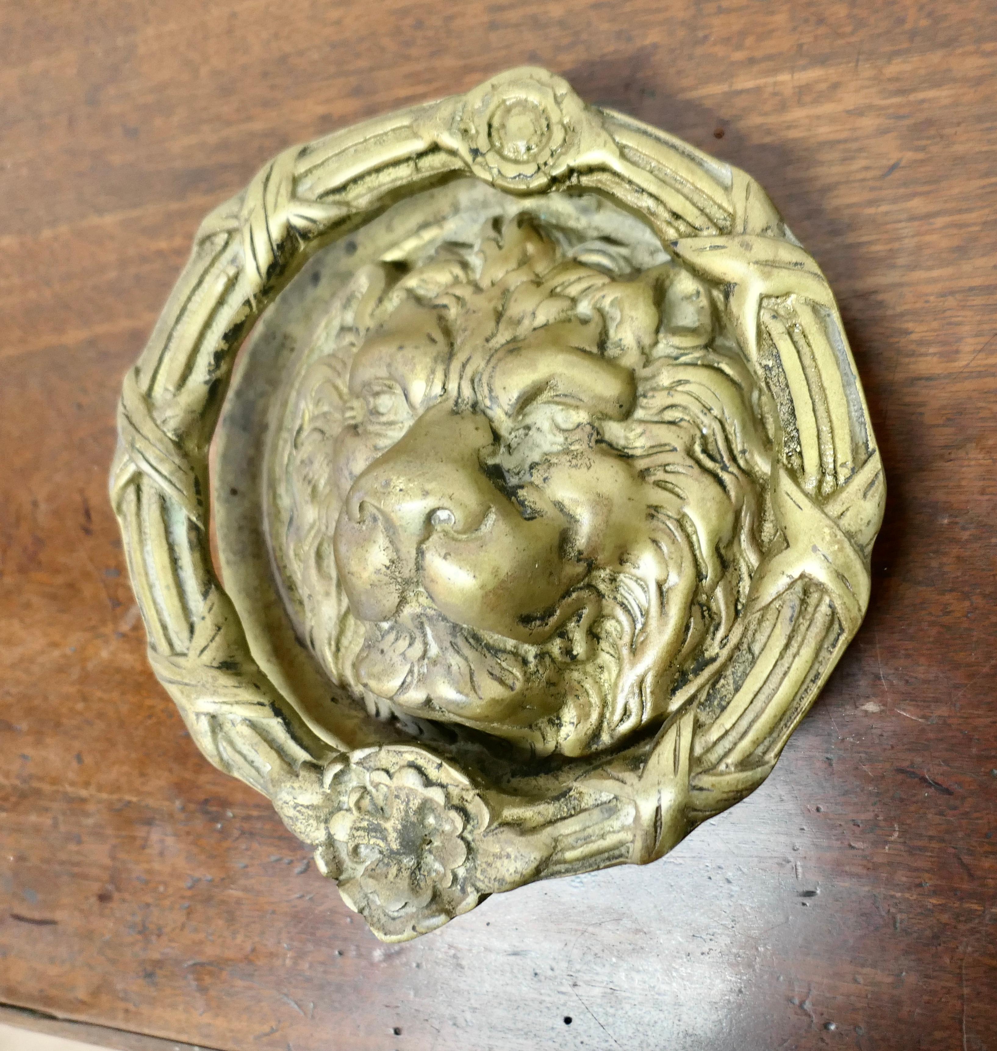 Mid-20th Century Heavy Gothic Lion’s Mask Brass Door Knocker For Sale