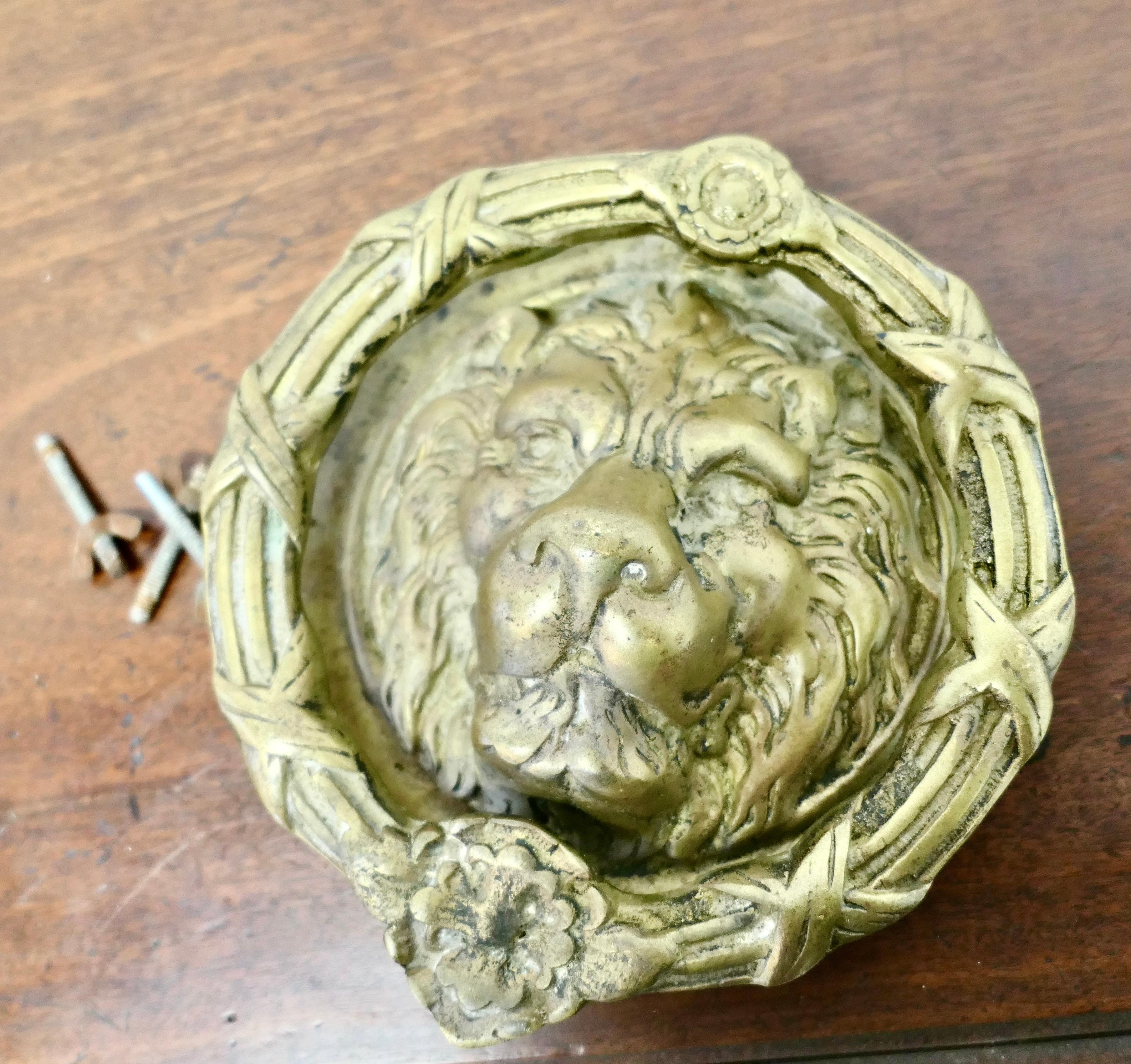 Heavy Gothic Lion’s Mask Brass Door Knocker For Sale 1