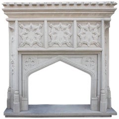 Heavy Gothic Style Carved Granite Fireplace