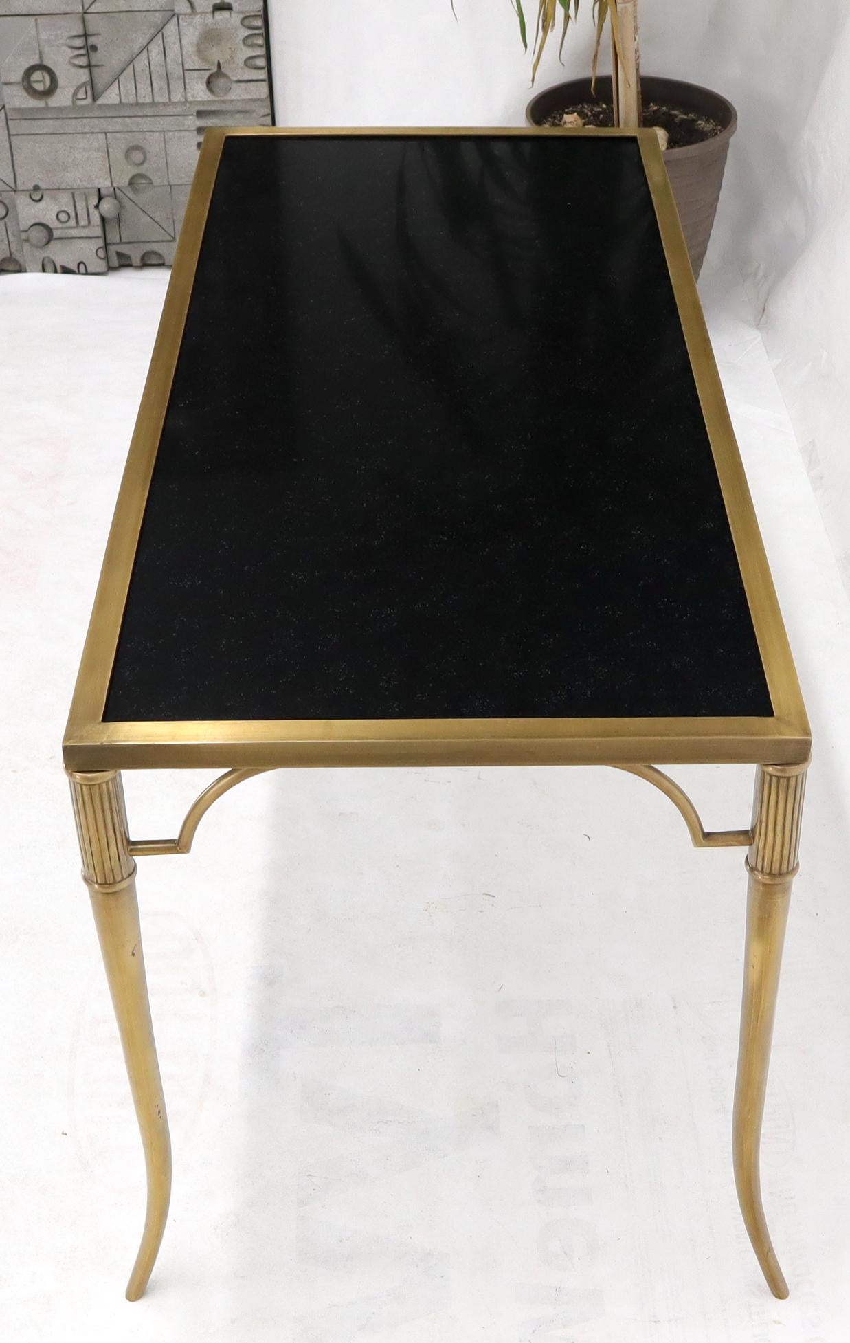 Unknown Heavy Granite Top Rectangular Brass Frame Horn Shape Legs Coffee Table For Sale