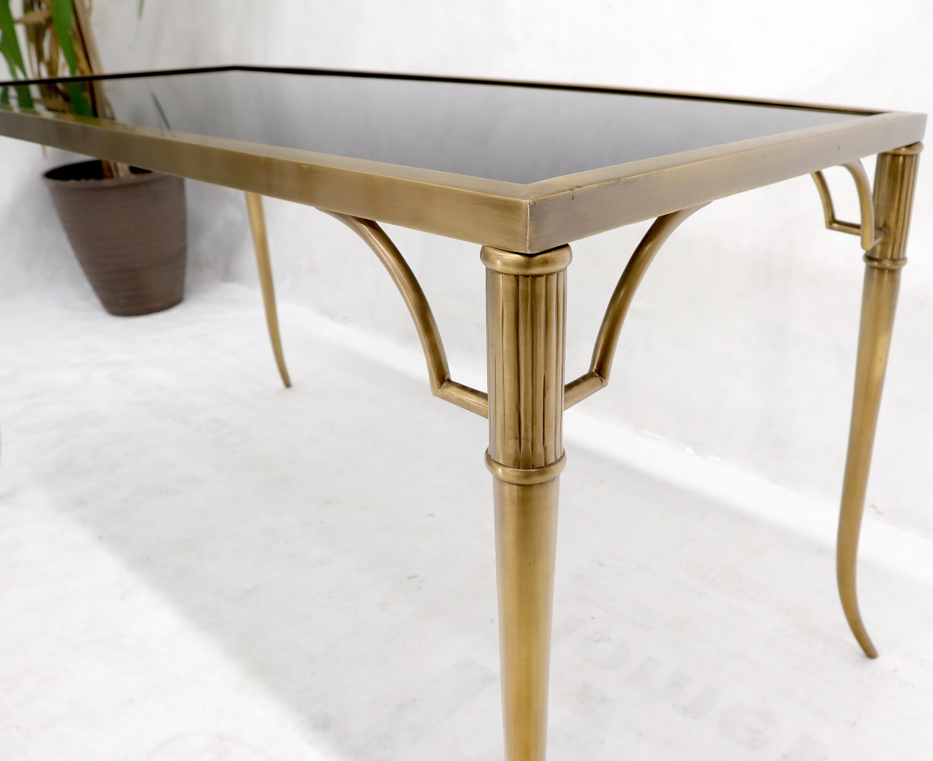 Heavy Granite Top Rectangular Brass Frame Horn Shape Legs Coffee Table In Good Condition For Sale In Rockaway, NJ