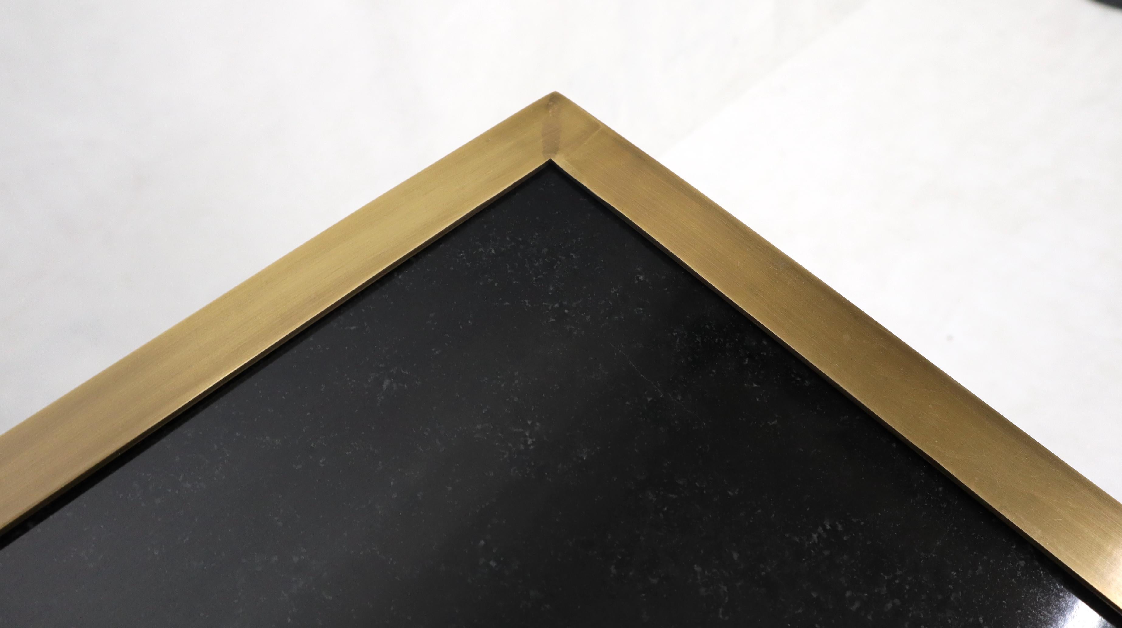 Heavy Granite Top Rectangular Brass Frame Horn Shape Legs Coffee Table For Sale 1